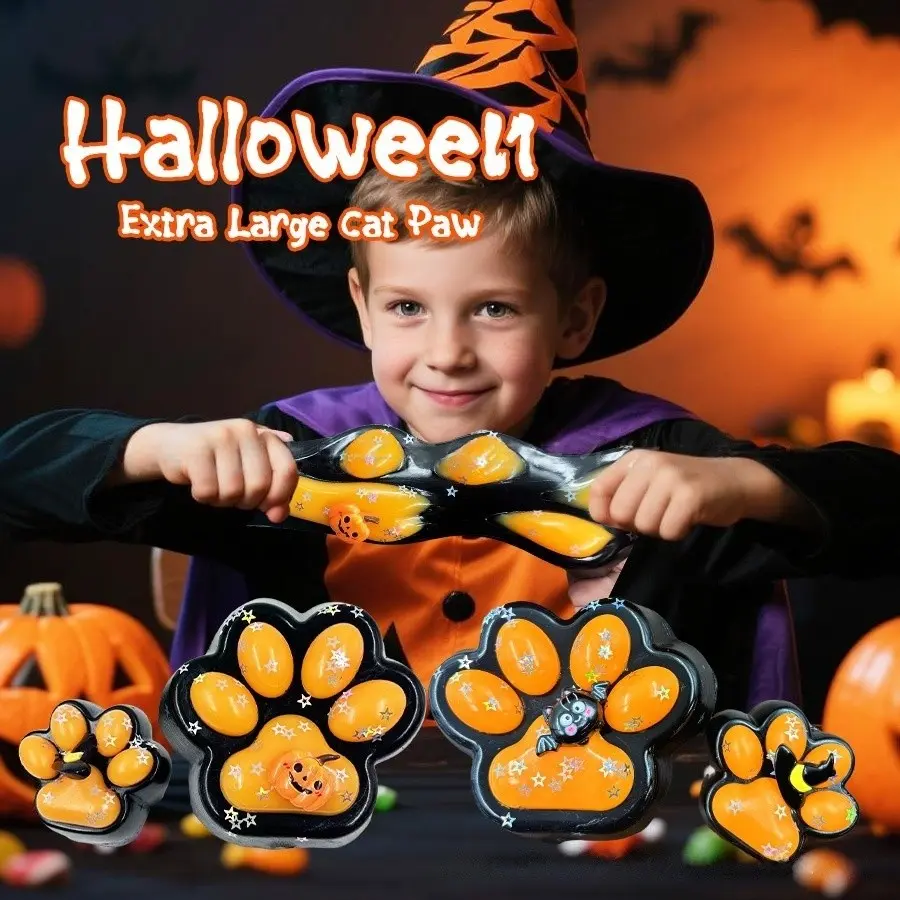 2pcs Halloween Giant Cat Paw Stress Relief Toys, DIY Handmade Unwind Playset, Large Mud Texture Sensory Experience