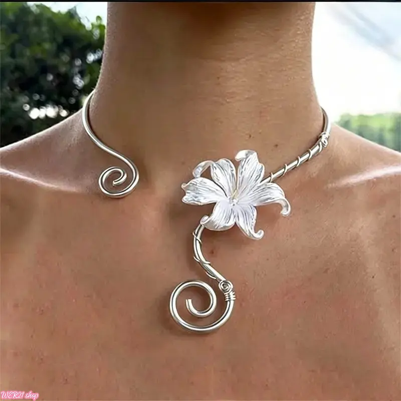 Women's 2026 Iris Flower Choker - Iridescent Wire-Wrapped Necklace, Spiral Adjustable Design, Shiny Colorful Petals, Exquisite Handcrafted Jewelry, Stylish Accessory for Daily Outfits, Gifting, No