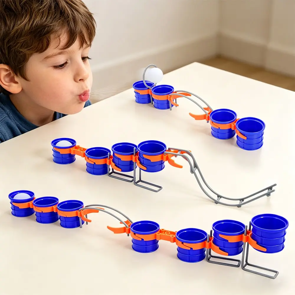 Blow Ball Cross Cup Jumping Ball Game Toy, Desktop Breathing Training, Two Player Interactive Party Game, Stress Relief for Kids and Adults
