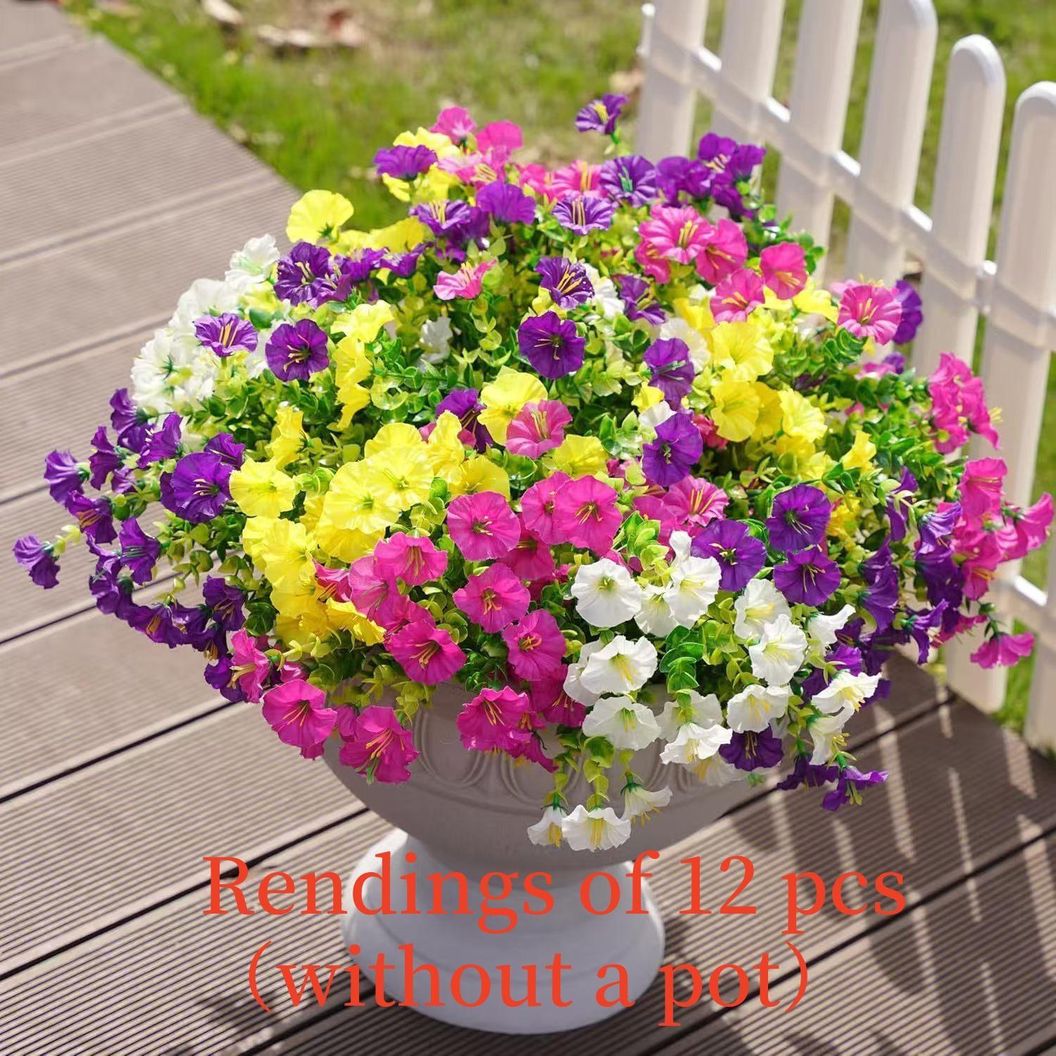 Artificial Flowers, Artificial Plants, 12pcs/set Simulated 7-Head Eucalyptus Morning Glory Faux Flowers, Fake Outdoor Flowers, Decorative Flowers for Home Garden Outdoor Decoration