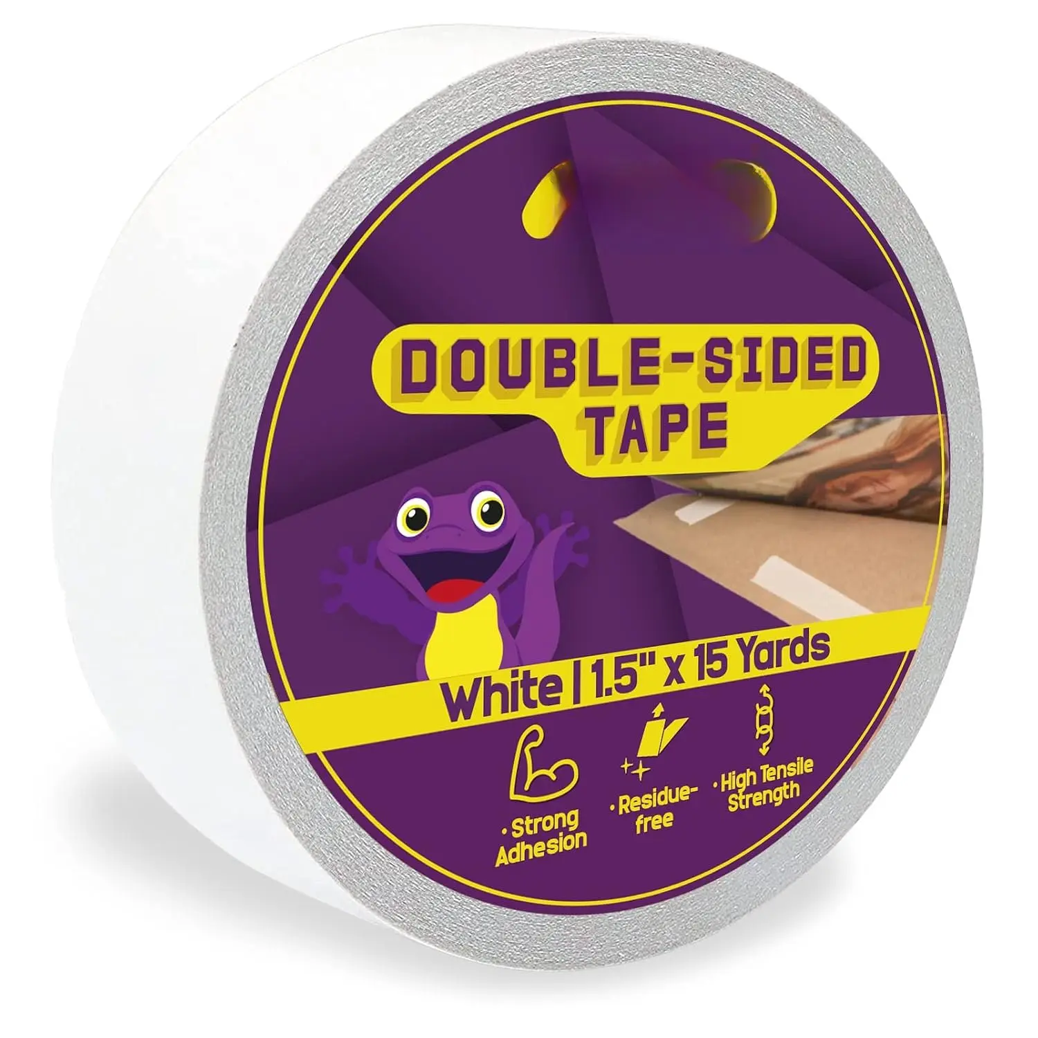 Double-Sided Tape White, 1.5 Inches x 15 Yards, Heavy Duty Double Sides self Sticky Wall Fabric Tape for  Templates, Furniture, Leather, Curtains and Craft