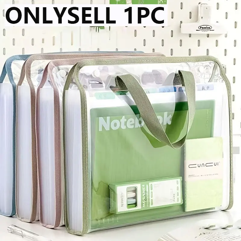 Handheld PVC File Folder with 13 Large Pockets, A4 Document Organizer, Waterproof and Durable, Colorful Labels for Easy Access