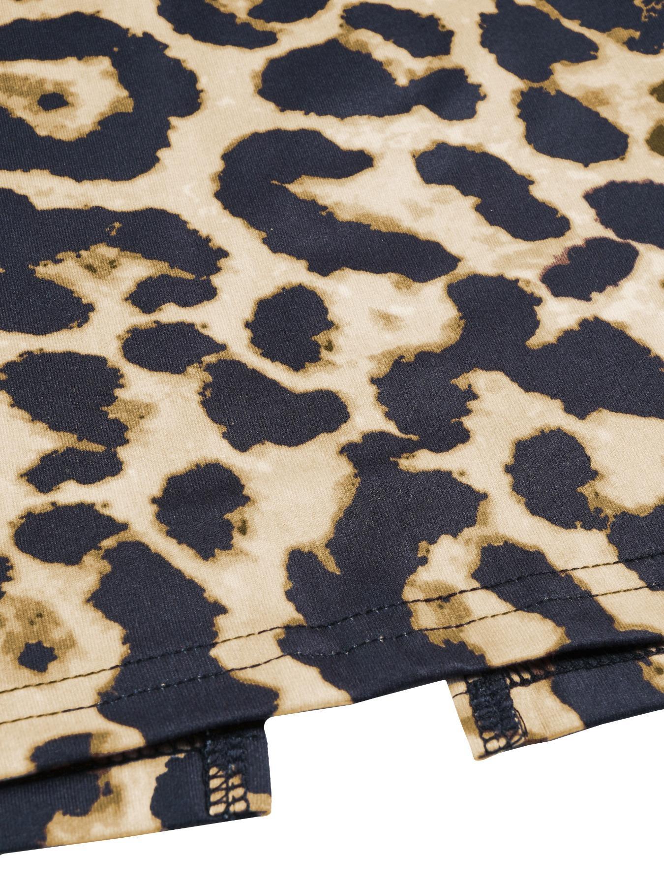 Aliling Women's Elegant Leopard-Print Back-Split Dress, Deep V-Neck Long-Sleeve High-Waisted Bodycon Christmas Party Dress, Suitable for All-Season Wear