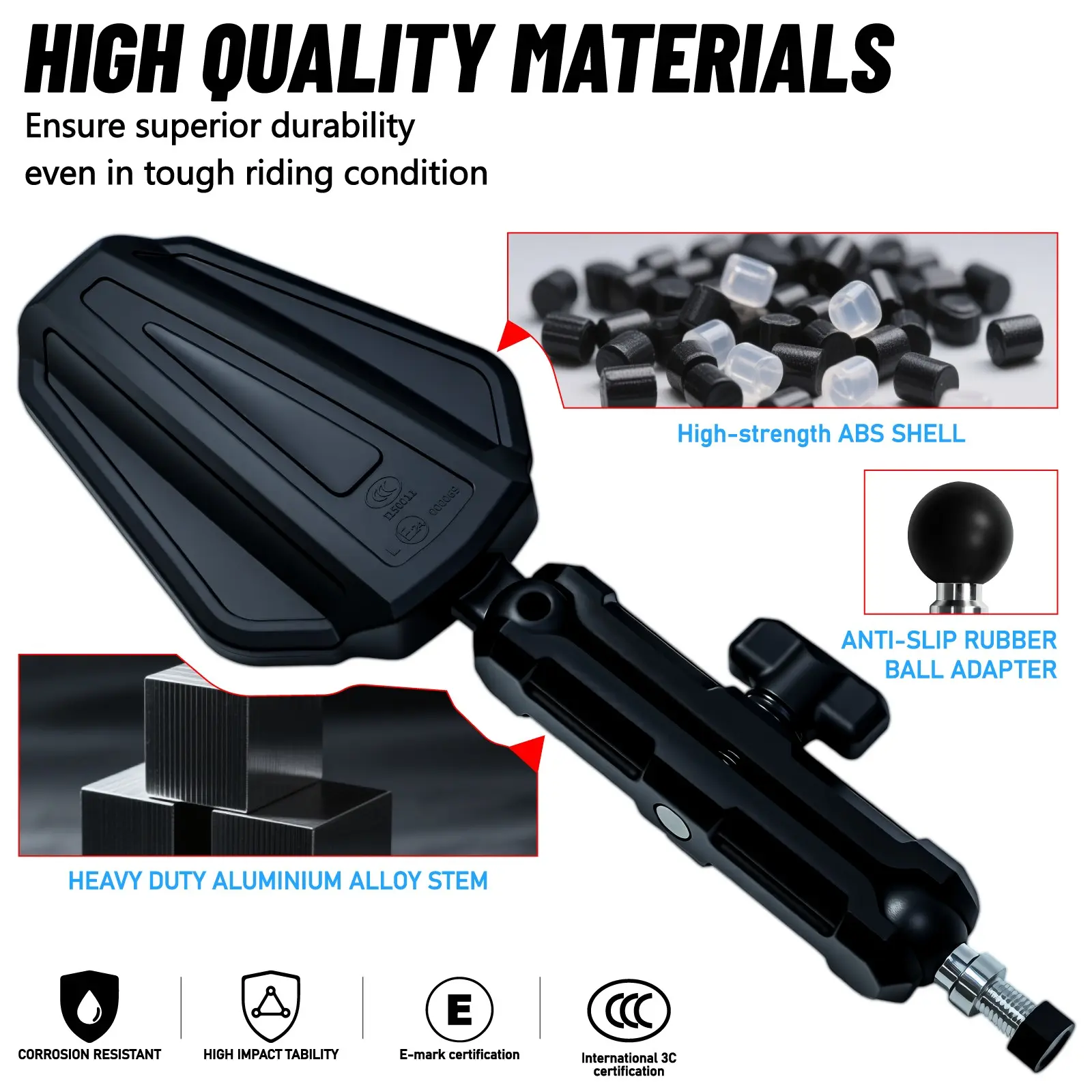 Adventure Mirrors for Street Atv Dirt Quad Bike Motorcycle, Adjustable Universal M8 M10 Bolt, Handlebar Mount Rearview Side Mirror