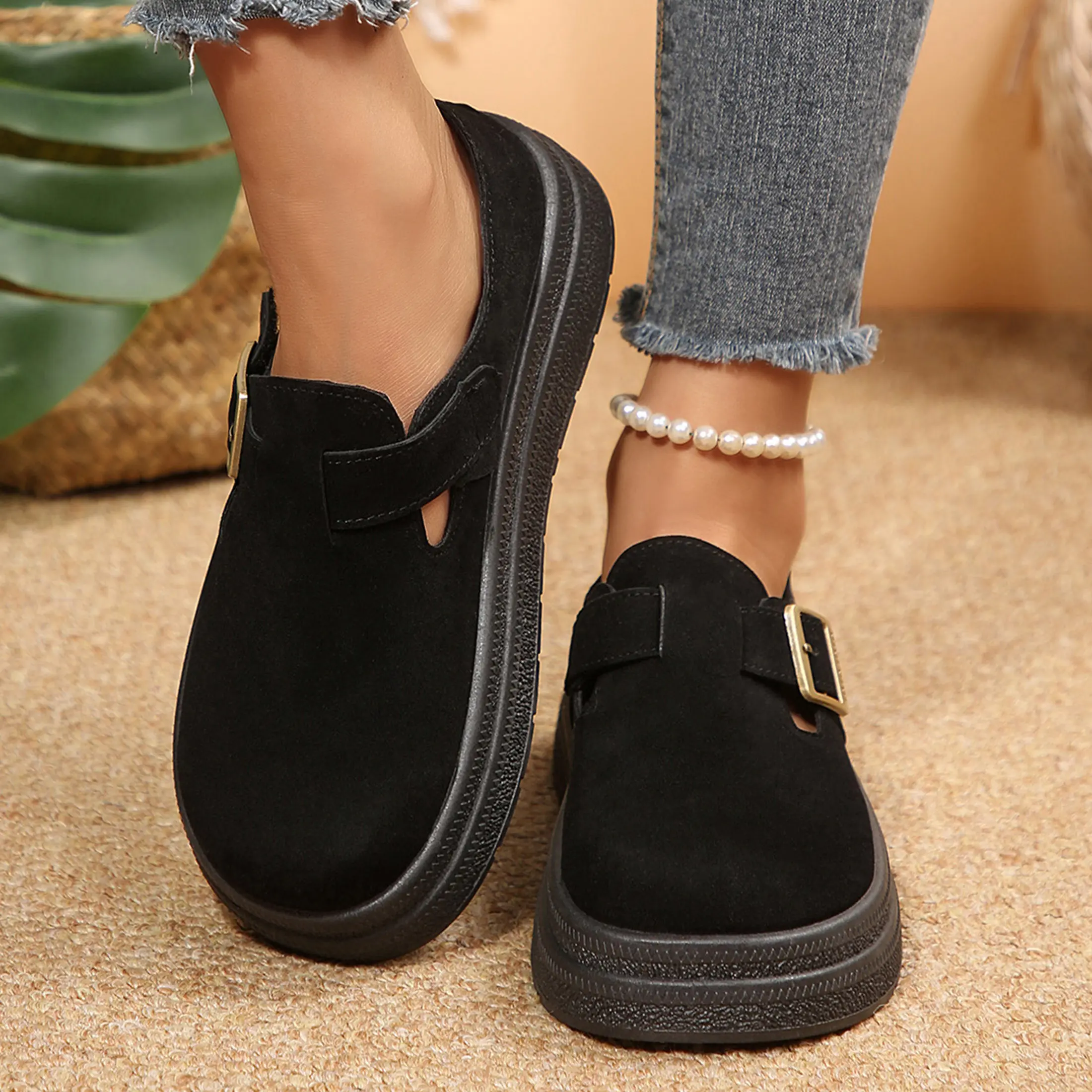 Women's Casual Loafers Suede Clogs Cork Footbed Slippers Thick Sole for Height & Comfort Potato Shoes