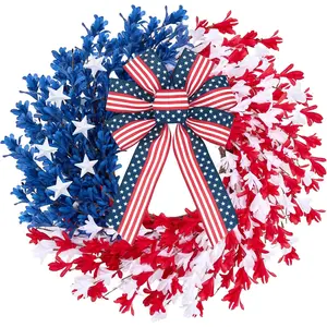 22 inch Patriotic Wreath 4th of July Wreaths for Front Door Red White Blue Independence Day Memorial Day Wreath Indoor Outdoor Decor
