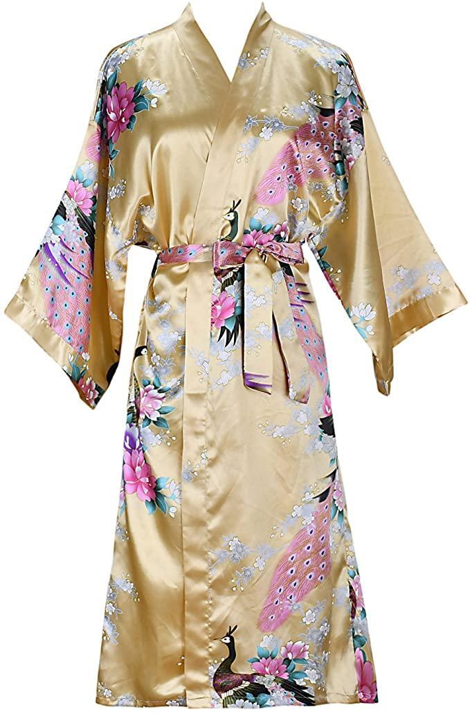 Silk Satin Wedding Bride Bridesmaid Robe Floral Bathrobe Short Kimono Robe Night Robe Bath Robe Fashion Dressing Gown For Women