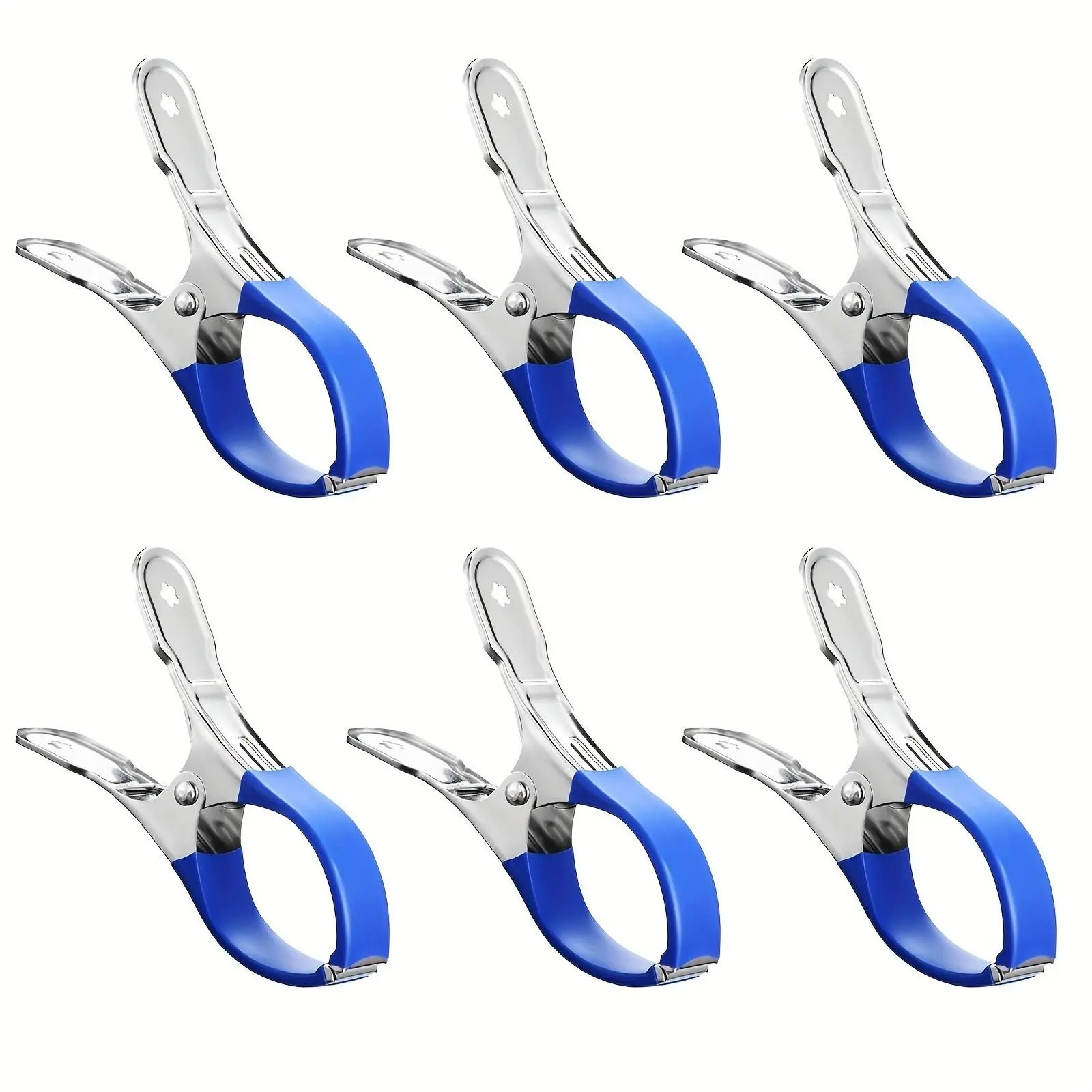 6/12pcs Durable Stainless Steel Pool Cover Clips with Blue Plastic Handles - Heavy-Duty, Windproof Spring Clips, Windproof Clamp for Secure Ground Pool Covers & Photography, Photography Clips|Sleek Metallic Clips|Durable Plastic Handle