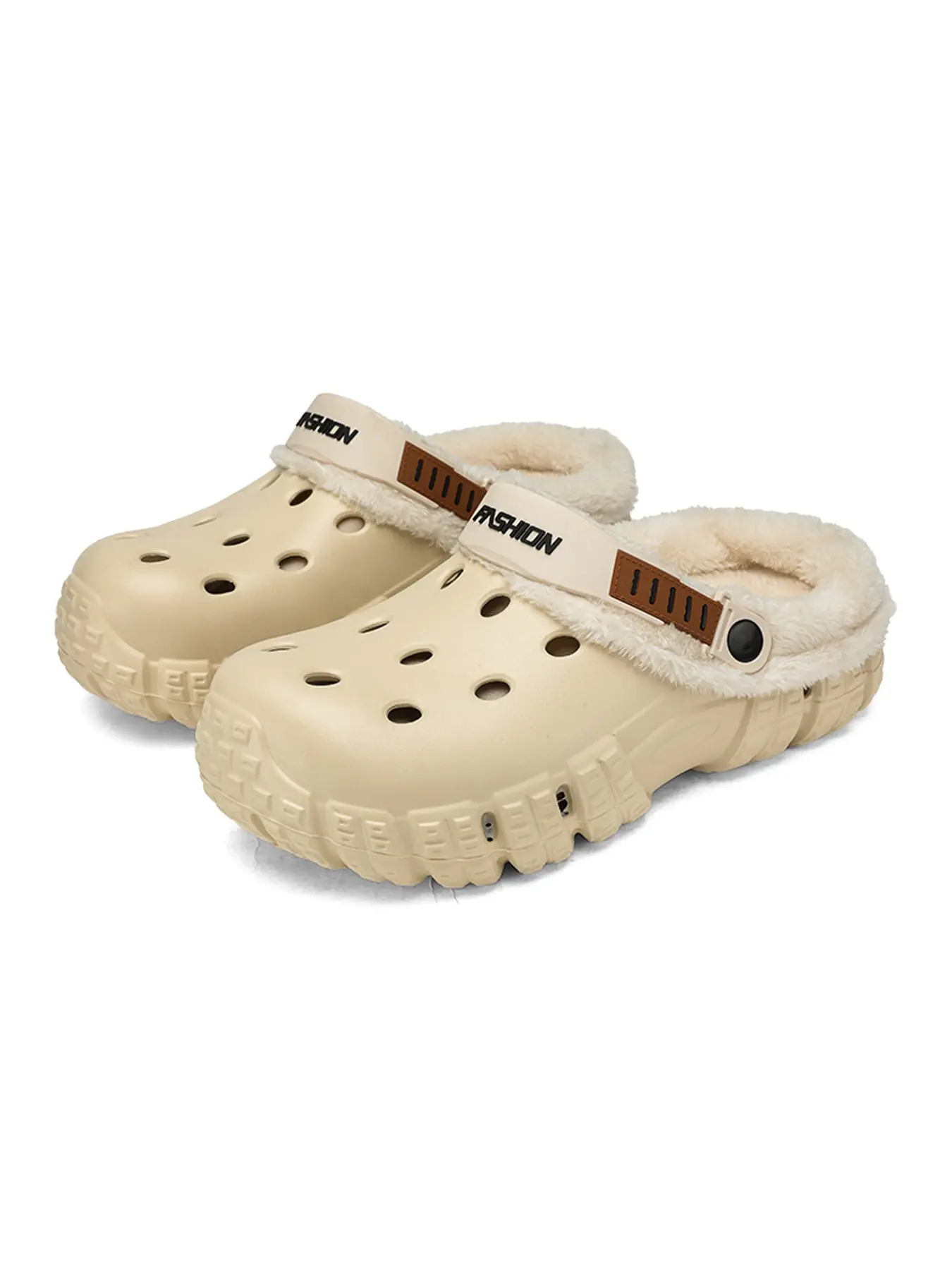 Men's Thick Sole Hole Shoes, Fall Winter Warm Anti-Slip Slippers, Indoor Outdoor Thickened Fuzzy Cotton Slippers, Casual Wide Fit