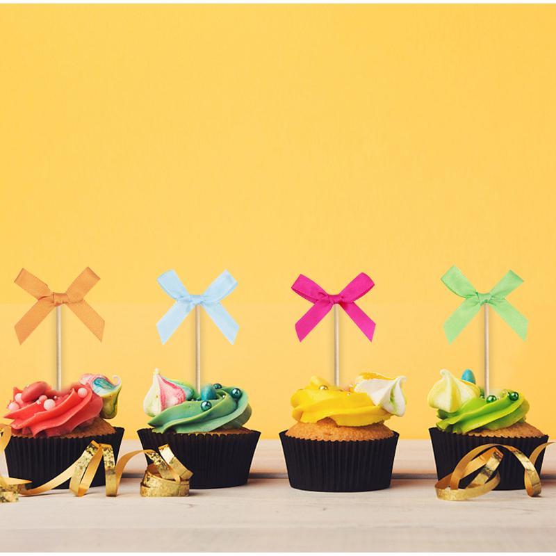 10pcs Pink Bow Cupcake Topper Plugin Dessert Baking Decoration Birthday Themed Party Cake Top Cover Bow Dessert Topper Decor