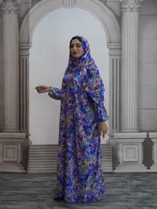 Muslim Women's Scarf-Style Ditsy Floral Prayer Dress, Loose Abaya Dress, Long Loose-Fit Comfortable Print One-Piece, All Seasons Fashion