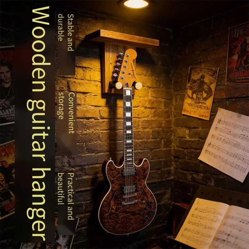 American Style Solid Wood Guitar Hanger Wall Decor, Acoustic Electric Guitar Display Rack, Ukulele Wall Mount, Guitar Holder Wall Mount, Natural Wooden Finish