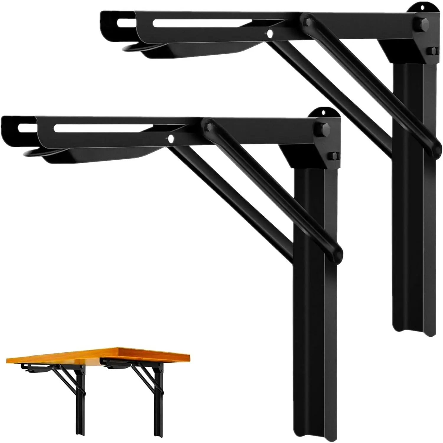 24-Inch Heavy-Duty Folding Wall Mount Shelf Brackets, Space-Saving Collapsible Hinges for Home Shelves, Tables