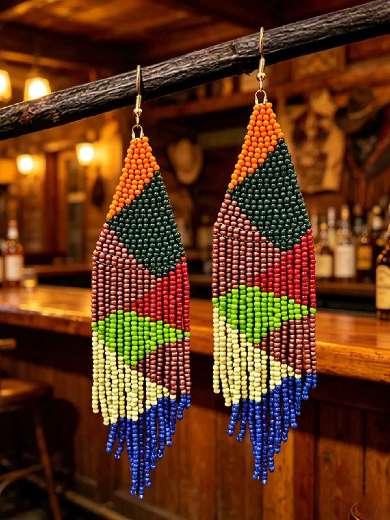 Handmade Colorful Seed Bead Long Tassel Dangle Earrings, High Quality Earrings, Boho Bohemian Fashion, Perfect Gift for Parties and Festivals