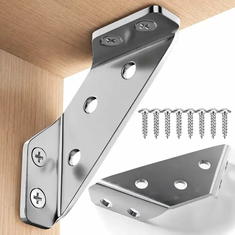 Premium Stainless Steel 90° Bracket, Right Angle Corner Support Hardware with Screws, Universal Connectors for Cabinets, Drawers, Wooden Furniture