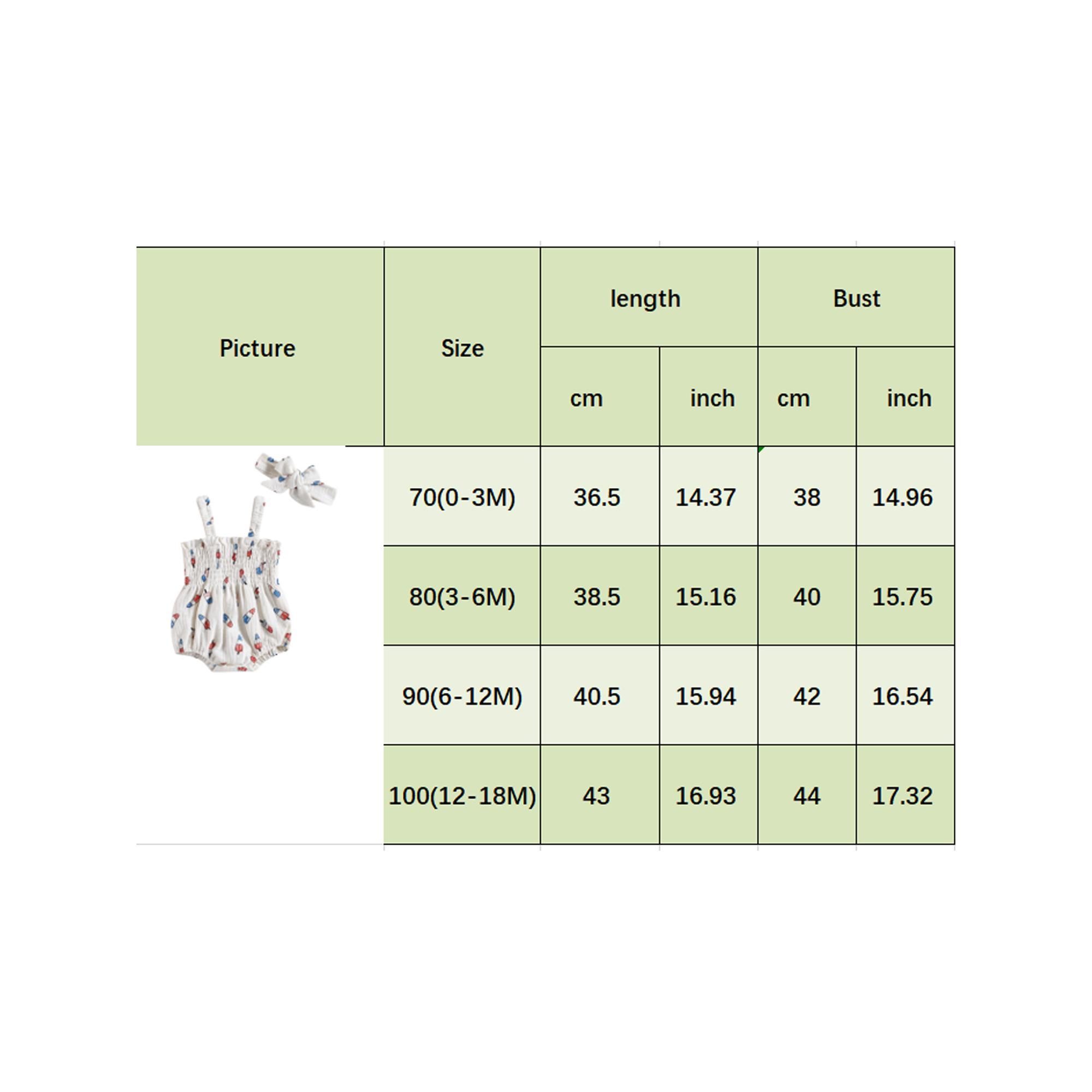 Baby Girl 4th of July Outfit Summer Ice Cream Print Sleeveless Ruched Rompers and Stretch Headband Infant Jumpsuit Set Newborn Independence Day Clothes