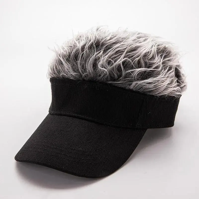 Funny Wig Visor Hat with Gray Fake Hair for Men, Viral Novelty Baseball Cap, Adjustable Sun Shade Trucker Hat, Lightweight Outdoor Fishing Golf Beach Hat, Hilarious Costume Accessory for Parties, BBQs, Camping & Gag Gifts