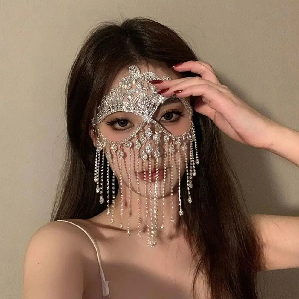 Bohemian Style Retro Masquerade Mask Shiny Full Face Veil Mask Luxury Tassel Mask for Women