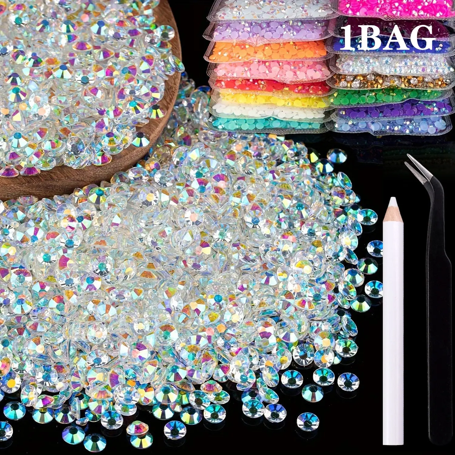 3mm 5000pcs Transparent AB Resin Flatback Rhinestones, Bulk DIY Rhinestone Sparkling Gems for Nail Art, Mugs, Bottles, Crafts, Jewelry Making, Bling Rhinestone Decoration, Nail Decoration Supplies, Nail Art Accessories