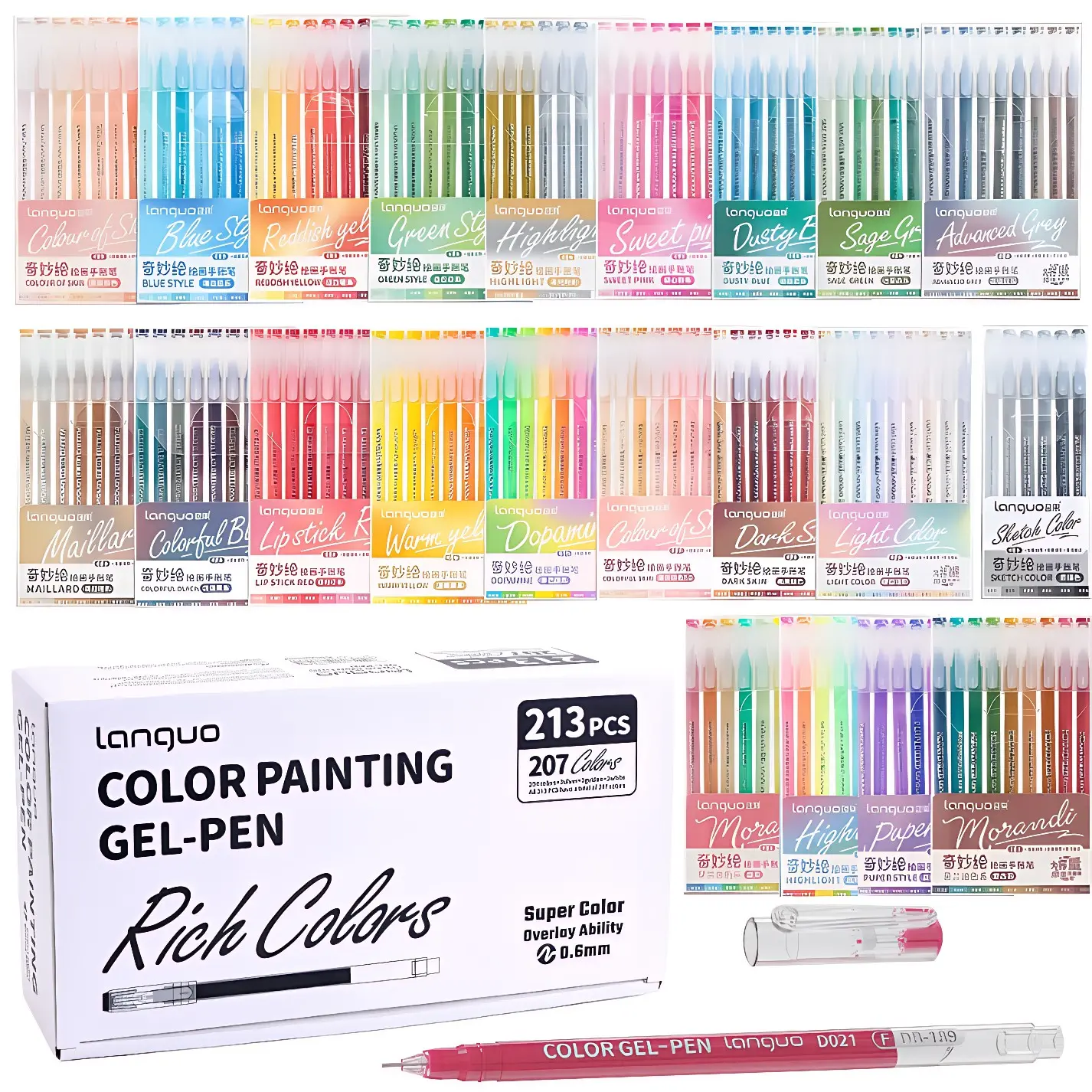 213 Color Gel Pen Set, Aesthetic Pens, 0.6mm Tip, Ideal for Fine Linework, Rich Colors Palette, Perfect for Diaries, Cards, DIY, Sketchbooks, Art Supplies
