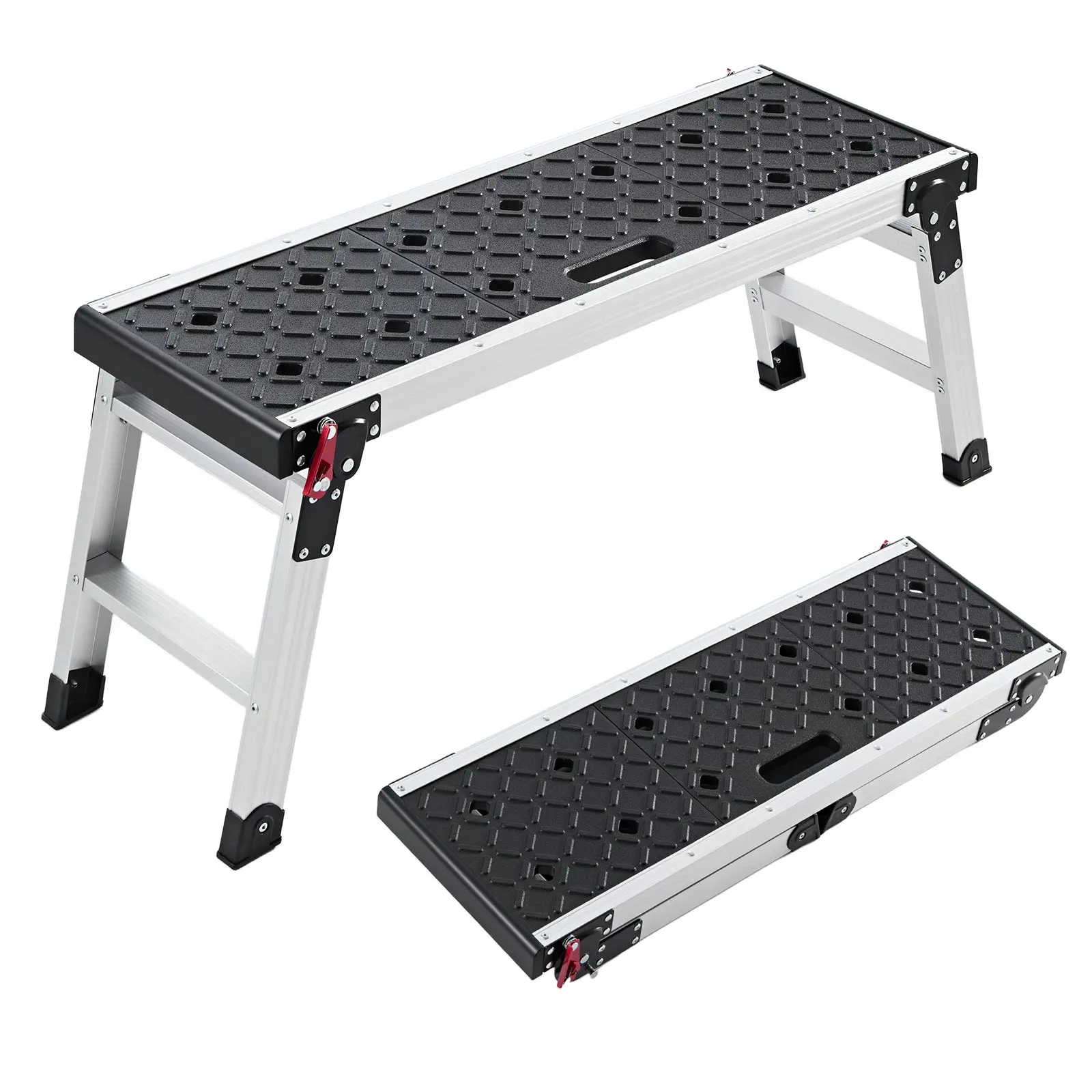 Folding Work Platform, 35.8 x 12.2 in Aluminum Step Stool, 16.5 in Height, 500 lbs Load Capacity, Heavy Duty Platform Ladder with Locks, Portable Work Bench for Painting & Maintenance & Home