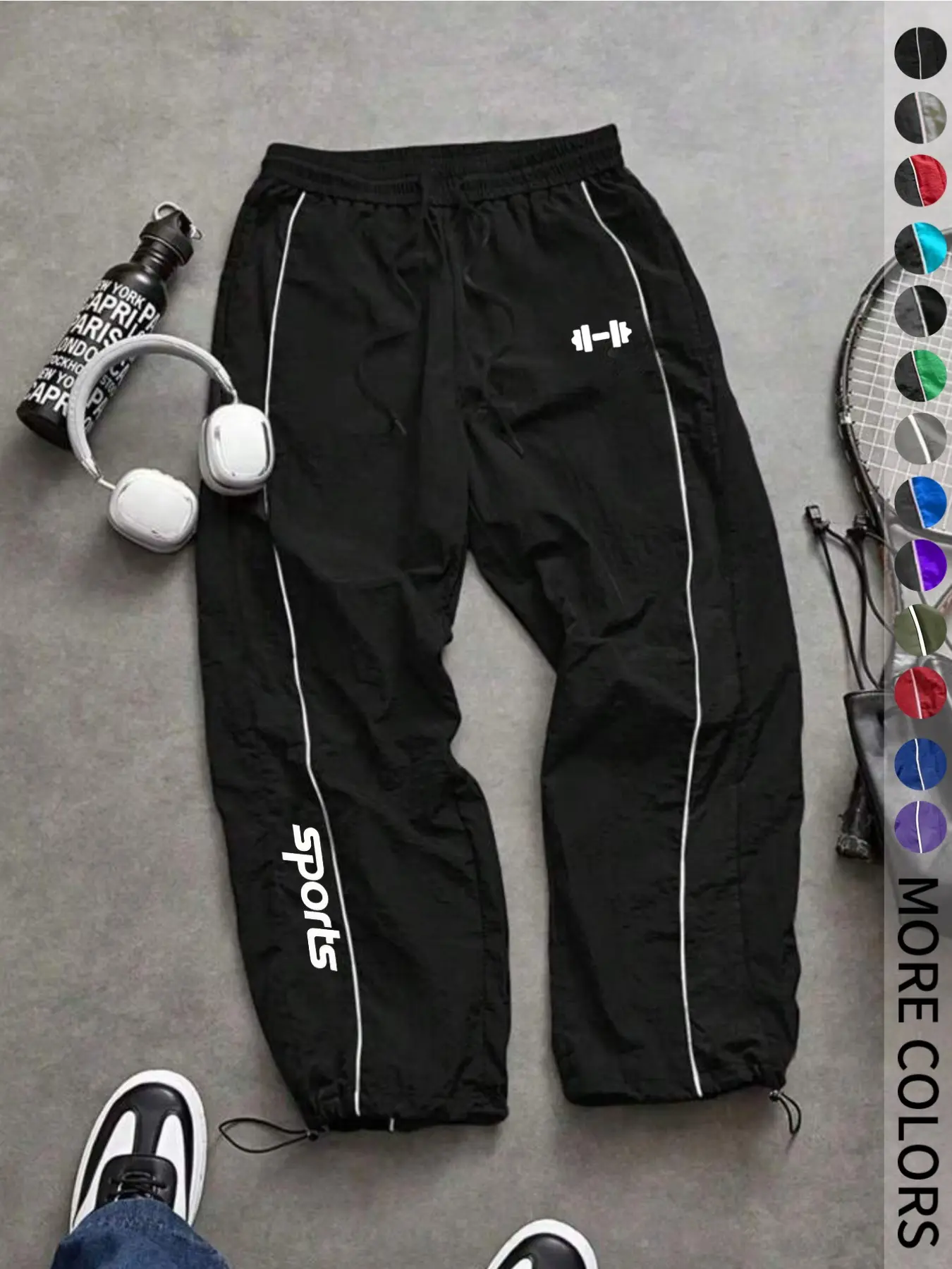 Men's New Casual Sports Pants, Loose Fit, Adjustable Elastic Waistband, Back Pockets, Multiple Colors, Fashionable Print, Lightweight Fabric