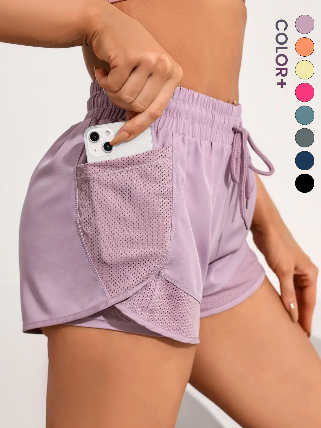 Women's Plain Color Drawstring Gym Shorts, Breathable Athletic Shorts, Quick Dry High Waist Pockets, Breathable Fitted Workout Pants, Drawstring Sports Shorts for All Seasons
