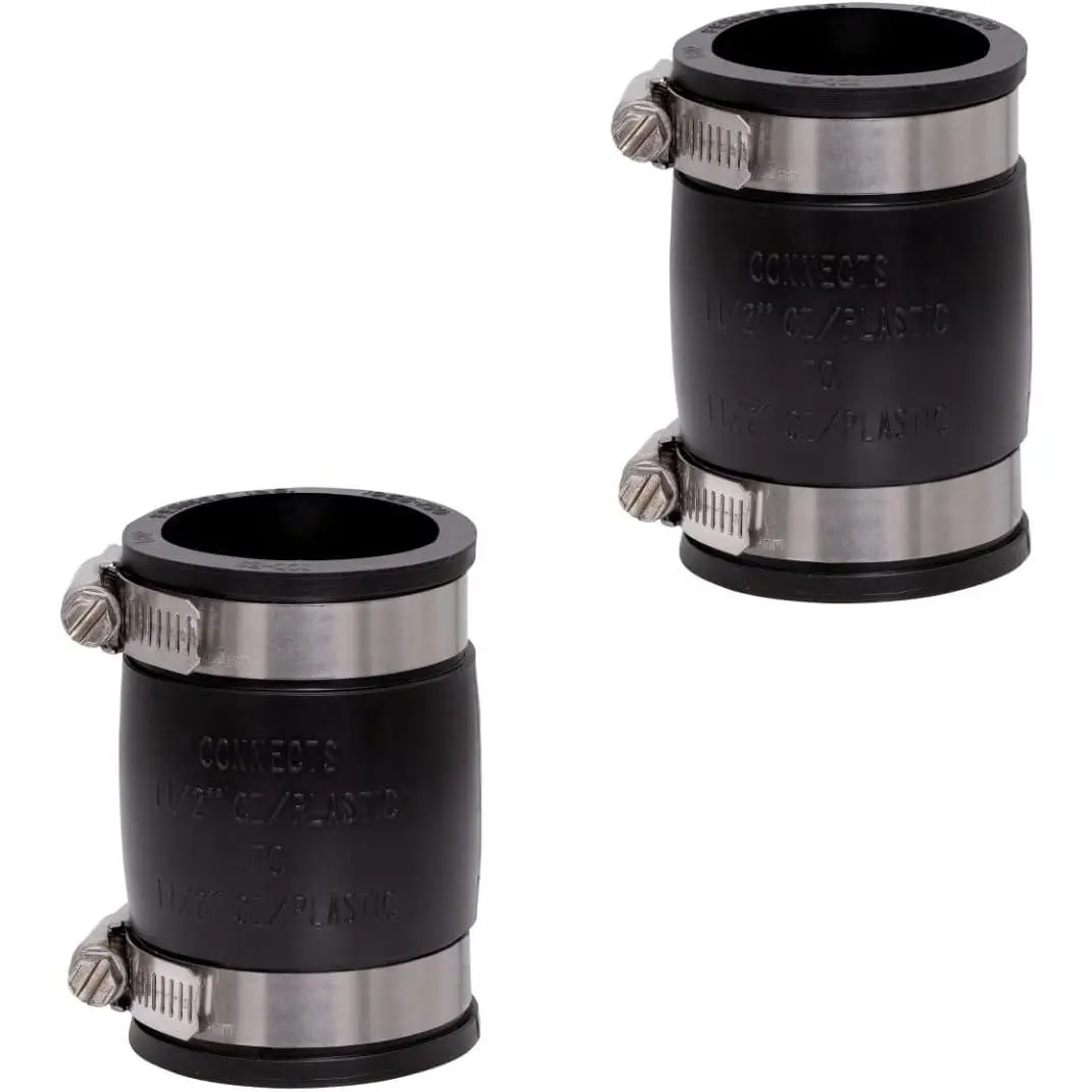 1-1/2-in. Flexible PVC Pipe Coupling 2-Pack for Cast Iron and Plastic Plumbing Connections - Durable, Easy Installation, Heavy Duty