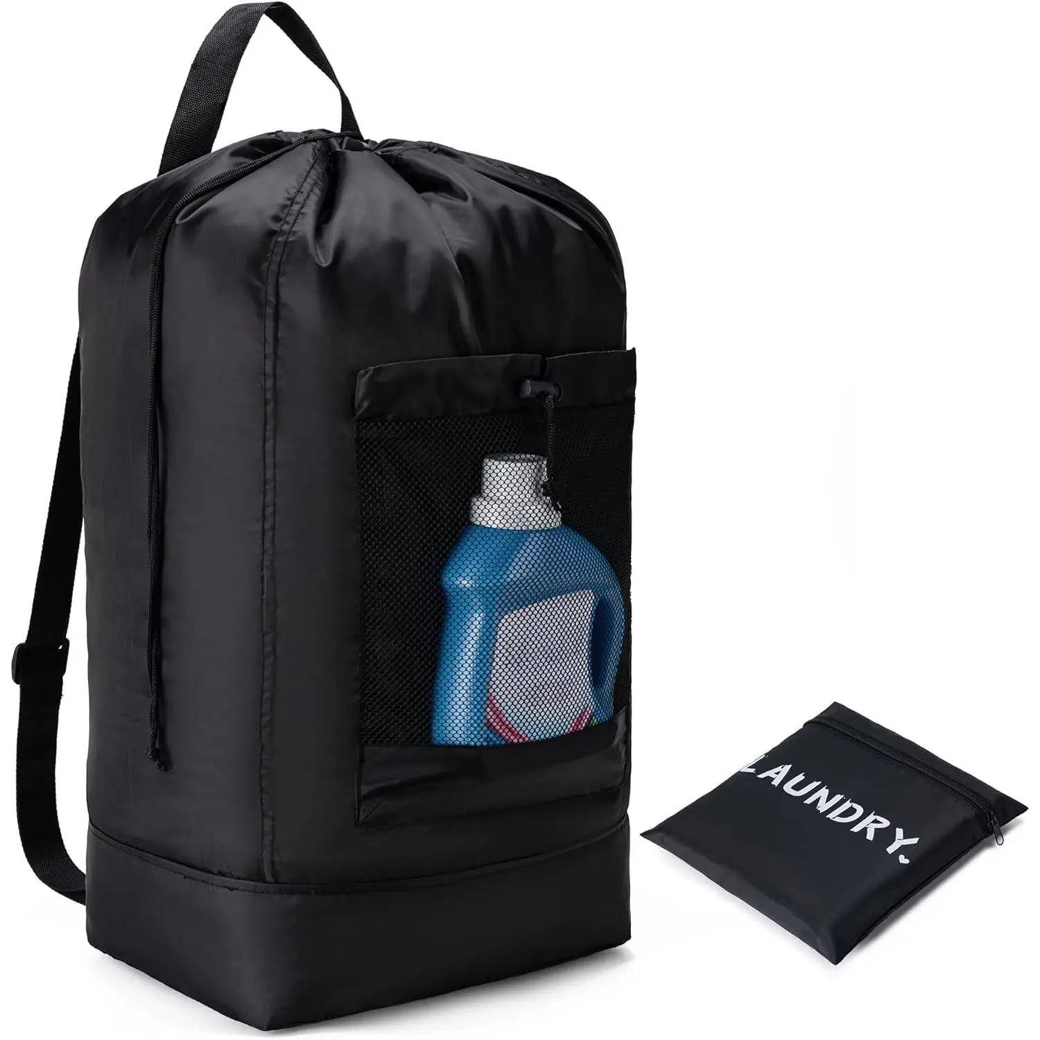 Backpack Laundry Bag,Large Travel Laundry Bags with Shoulder Straps and Mesh Pockets,Laundry Backpack with Drawstring Closure for College,Trave,Dorm, Apartment,Laundromat (Black)