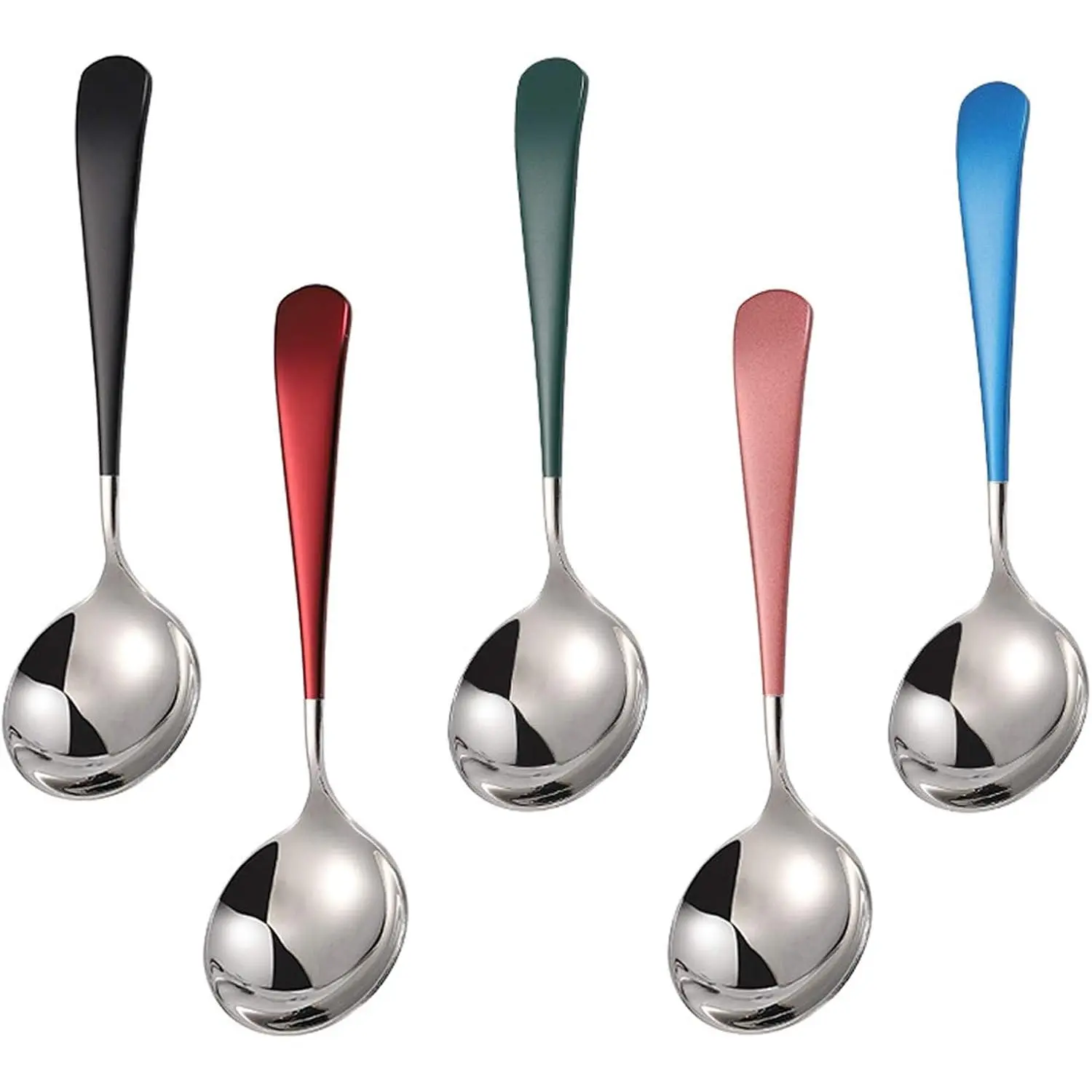 Soup Spoons Stainless Steel, 18/10 Round  Soup Spoons, Modern Thick Short handle 304 Stainless Steel Korean Spoon, Dinner Metal Spoons for Soup, Grain,Dessert,Milk,,Coffee, 6.3 Inch, Set of 5