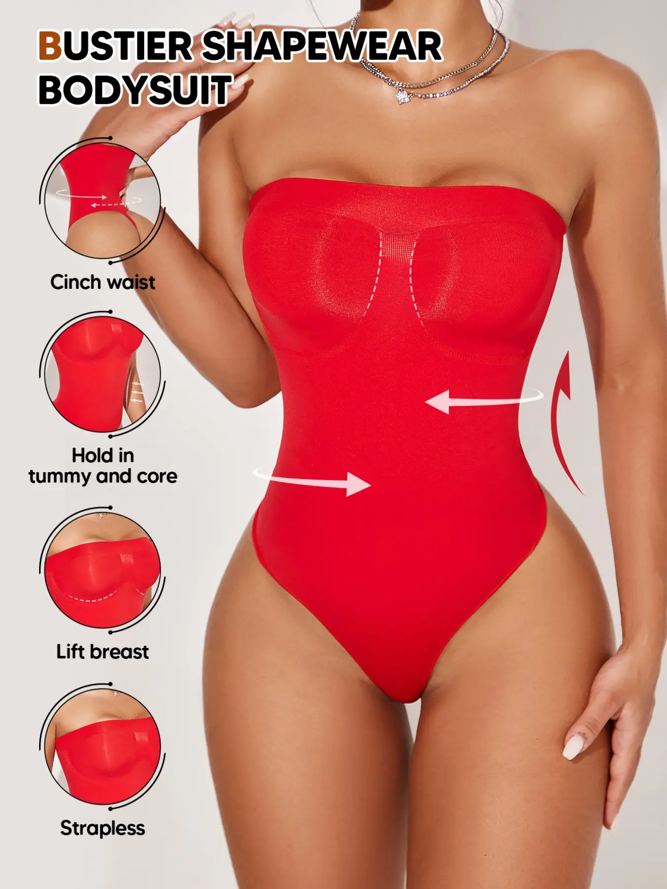 Women's Strapless Jumpsuit, Seamless Shaping Jumpsuit, Thong Design, Waist Cinch Slimming Full Body Shapewear Bodysuit, Layerable or Solo Wear, Essential Daily Piece