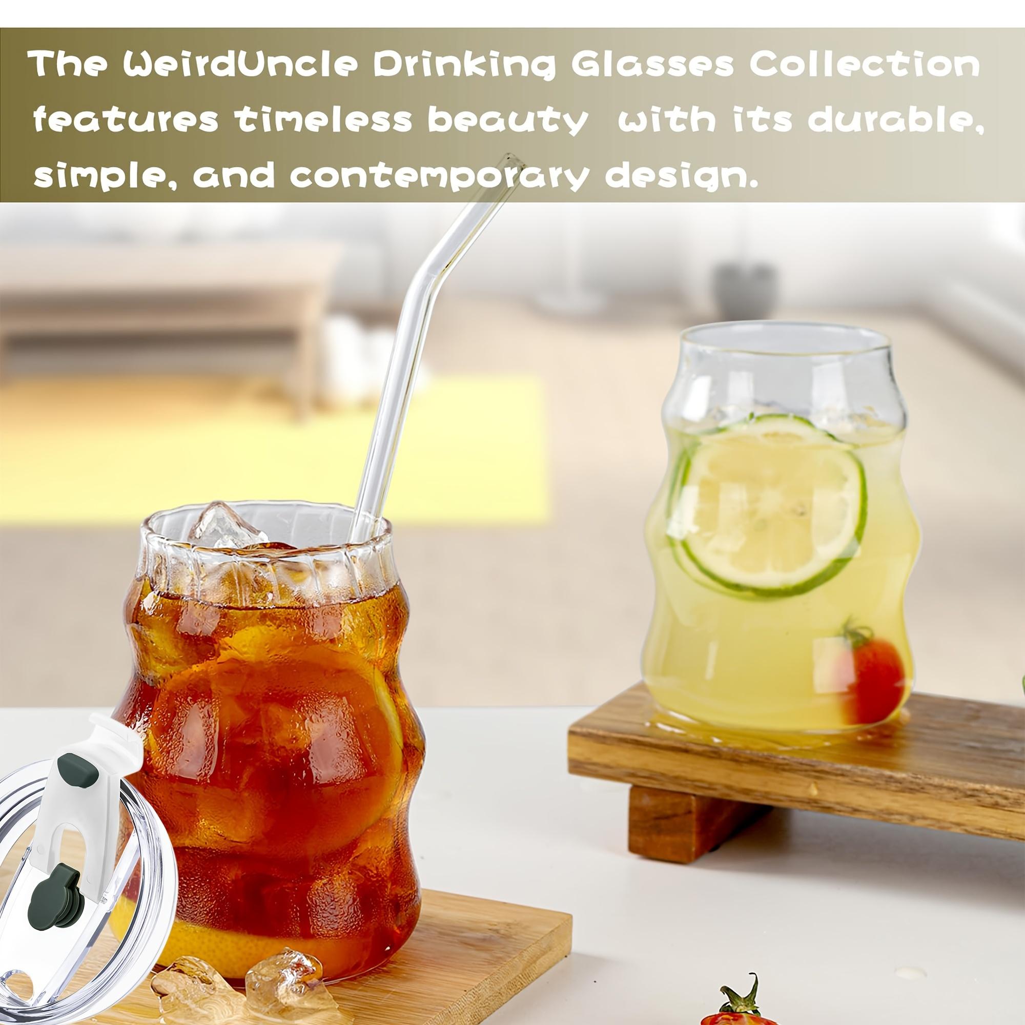 Glass Cup with Straw & Lid, 4/6 Counts Glass Cup Set Portable Clear Ripple Glass Cup with Cleaning Brush, Summer Cool Bottle Drinking Cup for Coffee, Latte, Water, Macha, Juice, Ribbed Glass Cup #TOP PICKS