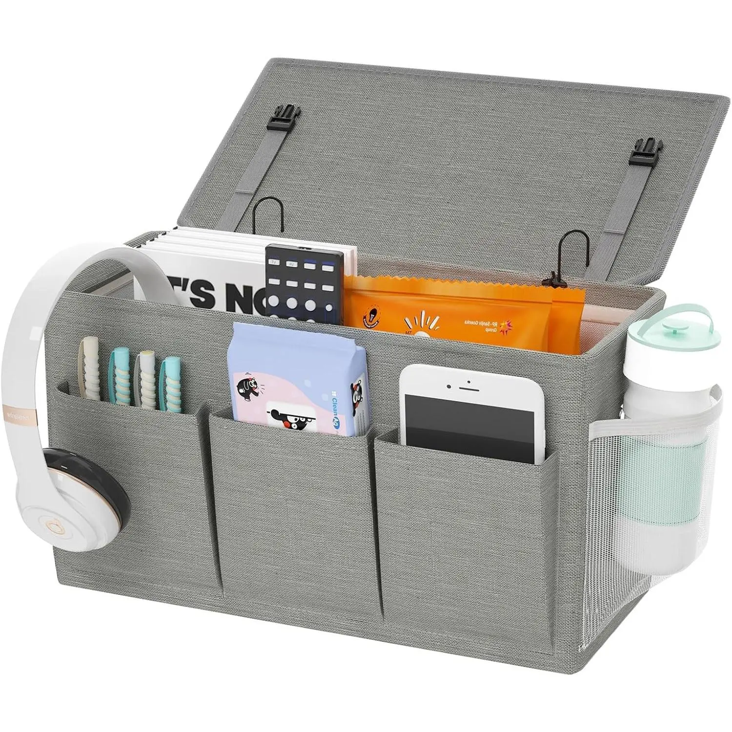 Dual-purpose Bedside Caddy Bedside Organizer, Bed Caddy with 6 Pockets, Versatile Bedside Storage Solution Magazine Remotes holder, ideal for Home, Dorm, Hospital, Crib Bed