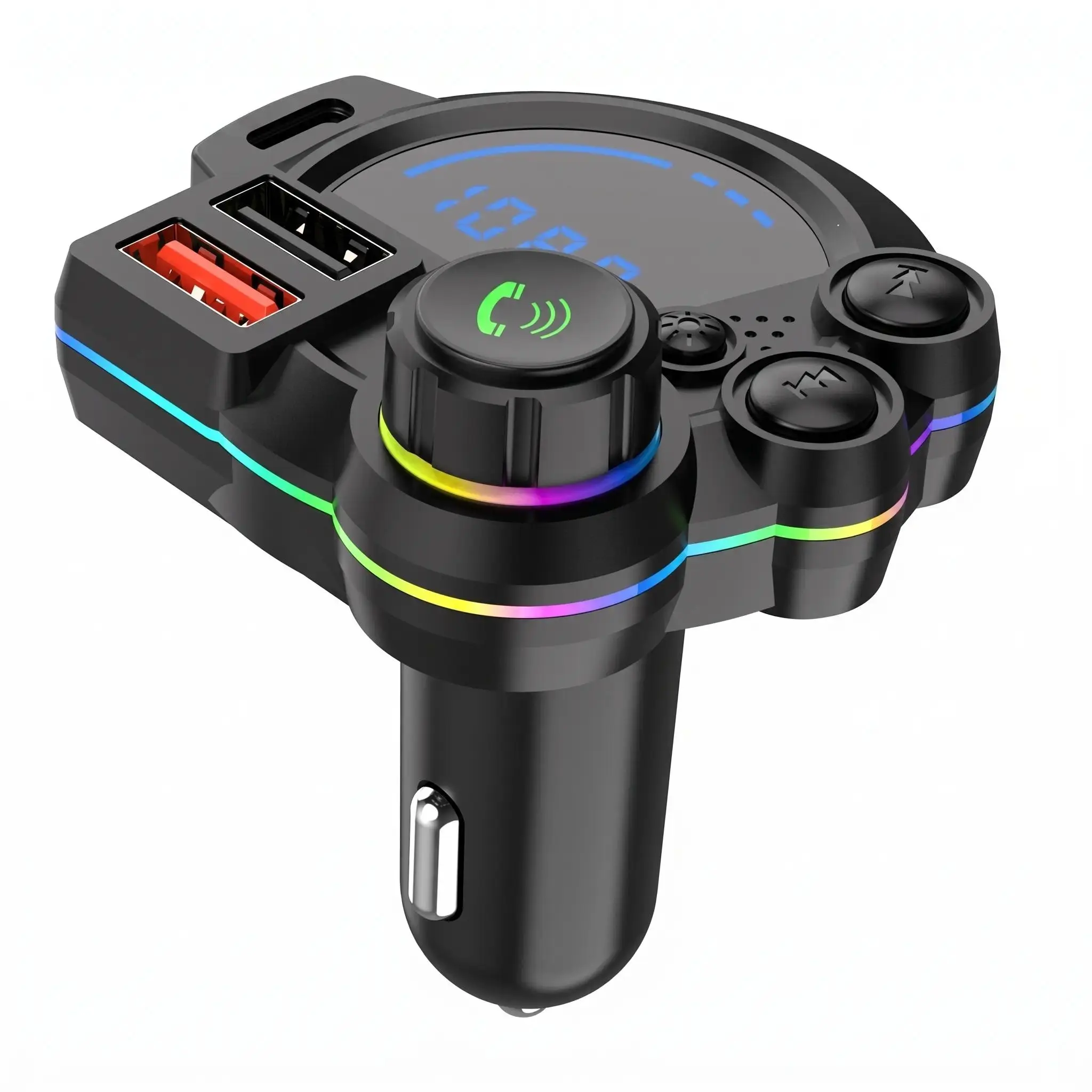 30W PD Type-C Car Plug Charger with Bluetooth 5.3 FM Transmitter, Wireless MP3 Player, Dual USB Ports, QC3.0 Fast Charging, HiFi Sound, Hands-Free Calling, LED Display, Voice Navigation, USB Drive Support, Button Control, for iPhone&Android
