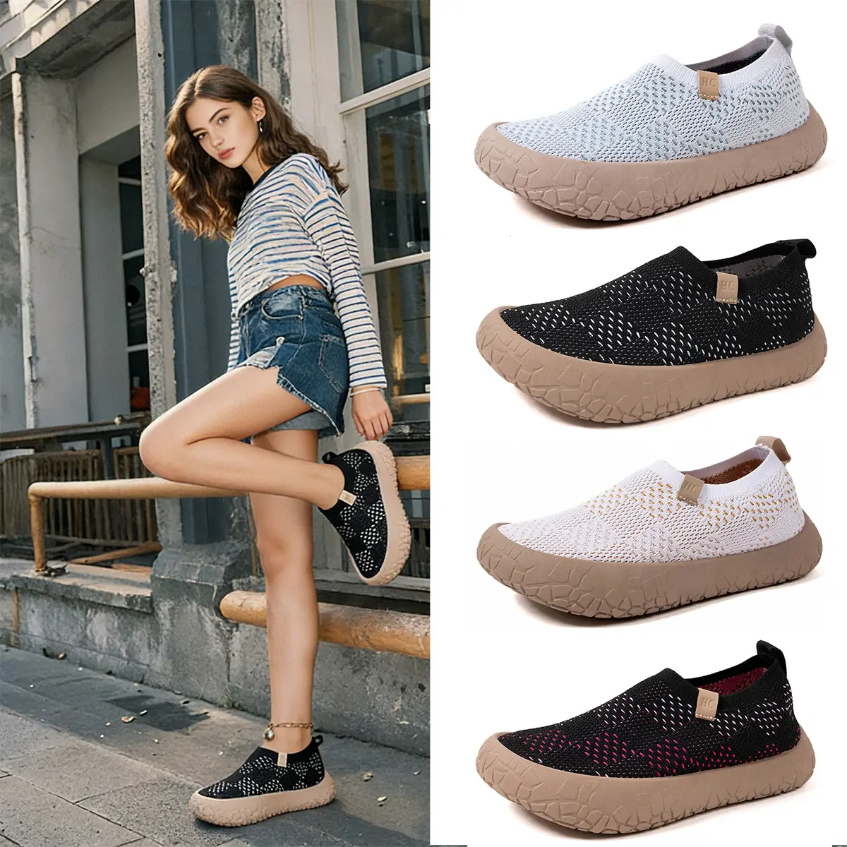 Women's Hidden Wedge Slip On Walking Shoes, Wide Fit Non-Slip Soft Sole Casual Sneakers, Breathable Spring Athletic Loafers