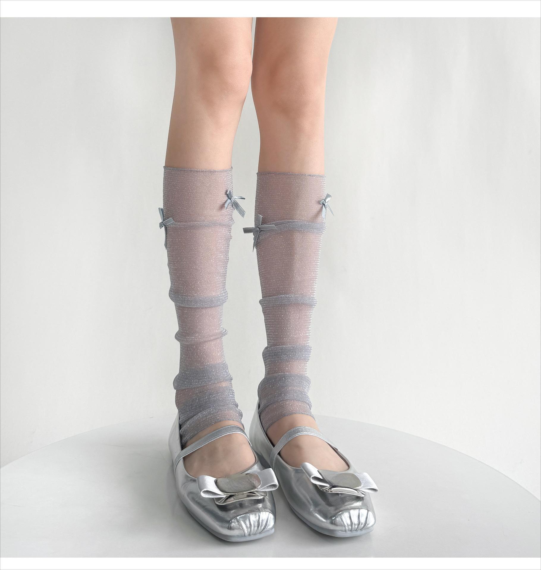 2025 Summer Sun Protection Gauze Leg Warmers Solid Gothic Harajuku Women Japanese Sweet Bow Calf Socks Boots Cover Aesthetic