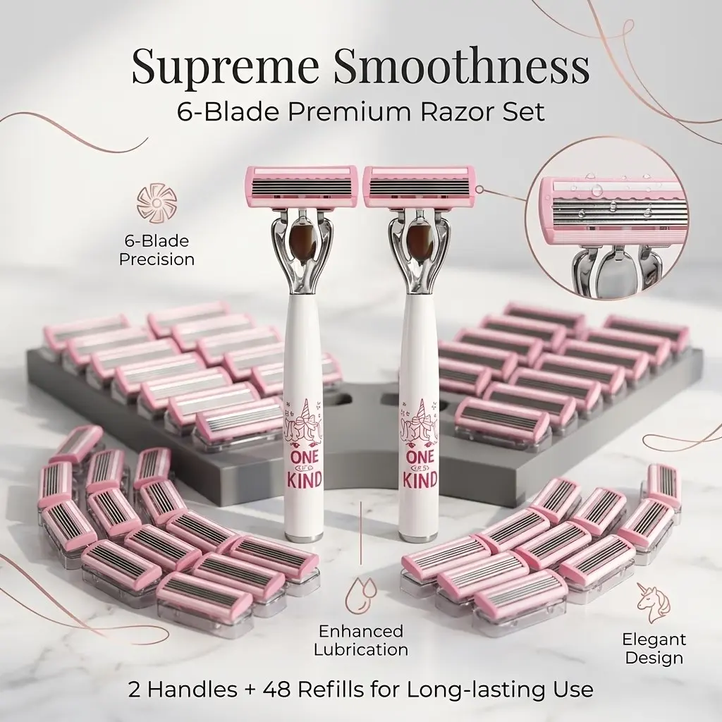 Six-Layer Manual Stainless Steel Shaver, European Style, Anti-Slip Design, Suitable for Men and Women, Daily Shaving and Hair Removal, Hair Shaving Tool