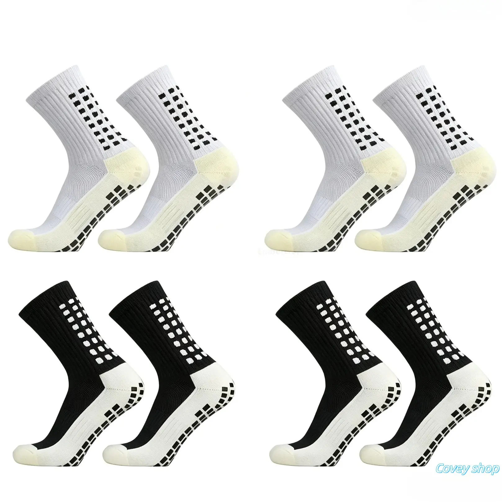 Men’s Anti Slip Grip Crew Sports Socks, Breathable Moisture Wicking Athletic Socks, Elastic Compression Support Training Socks, Suitable for Soccer, Fitness, Gym & Daily Athletic Activities