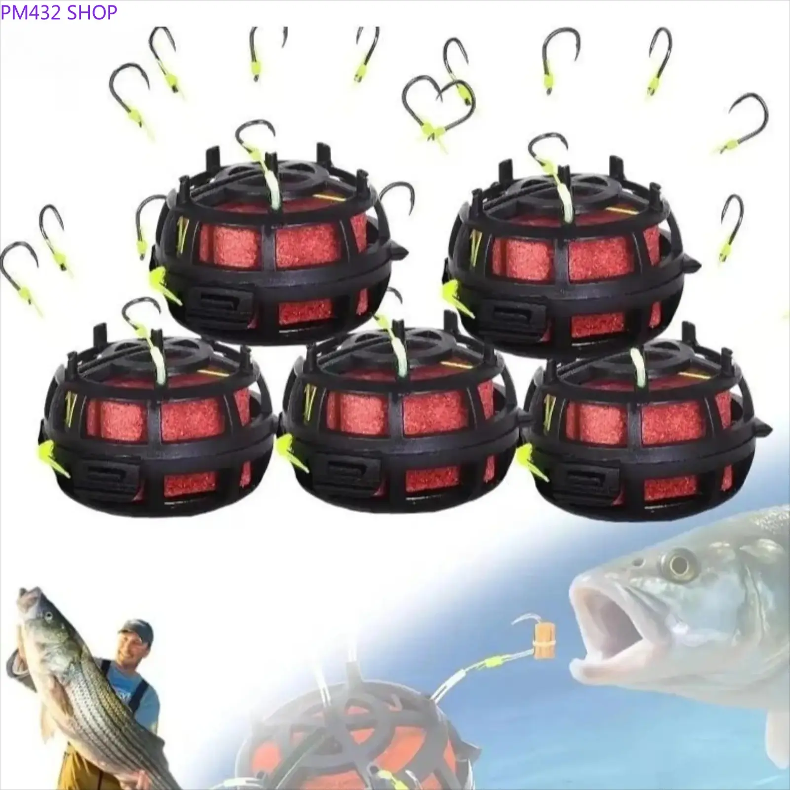 6-Hook Carp Fishing Feeder Rig, Anti-Snag Bait Cage with Pre-Tied Hooks, Wear-Resistant Anti-Tangle Tackle for Freshwater Fishing