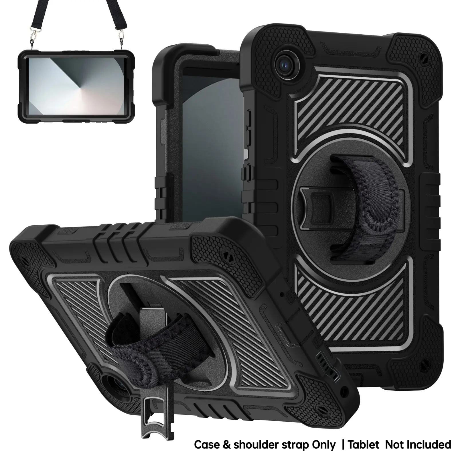 Tablet case compatible with Lenovo Tab One 8.7 Inch 2025 / Tab K9 TB305FU TB305XU, with a rotating stand, adjustable hand strap and shoulder strap, shockproof and drop-resistant -- Black/Red, Rotatable Tablet Cover