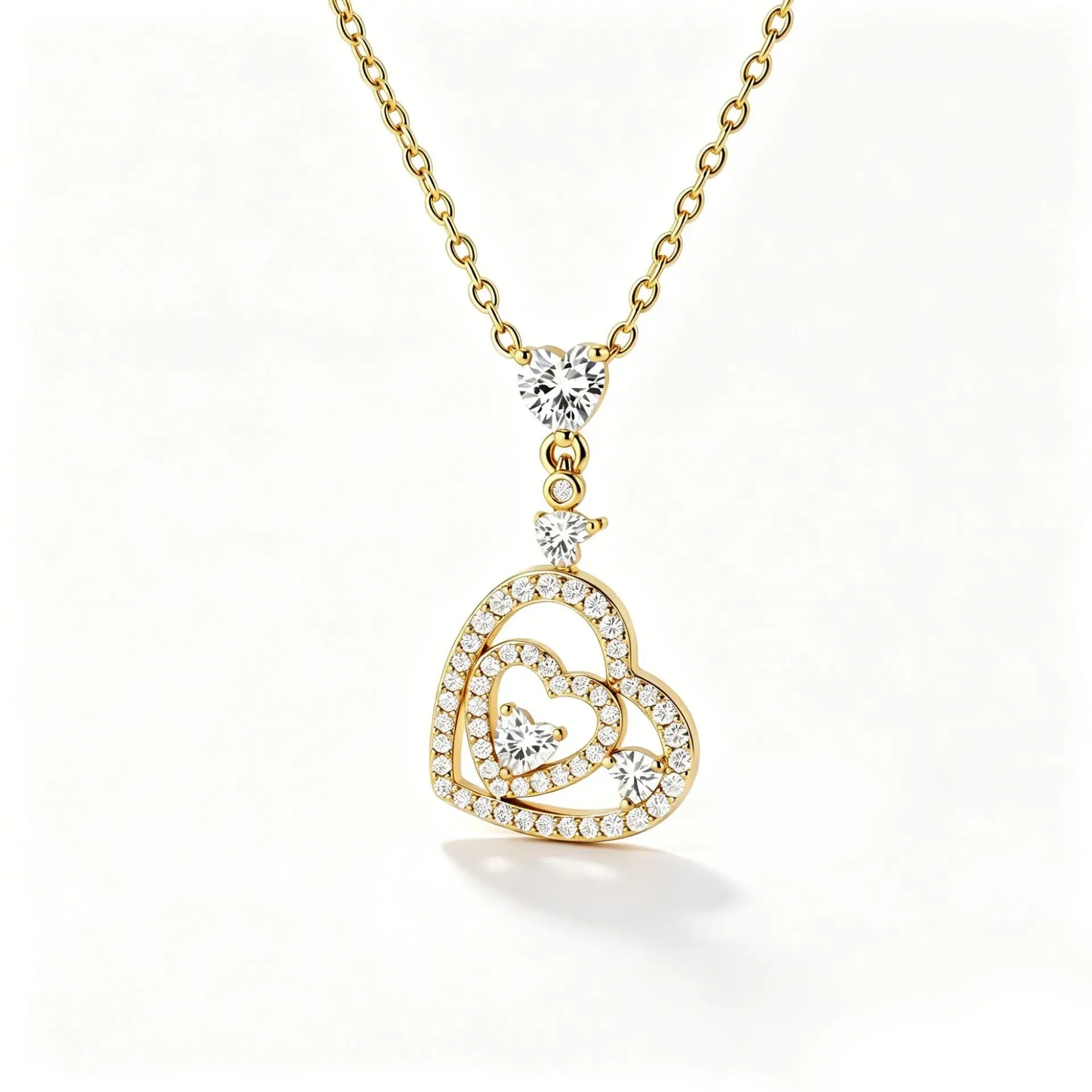 Women's Heart Pendant Necklace - Double Interlocking Hearts Pave Open Heart Charm Elegant Sparkling Cubic Zirconia For Romantic Anniversary Gift