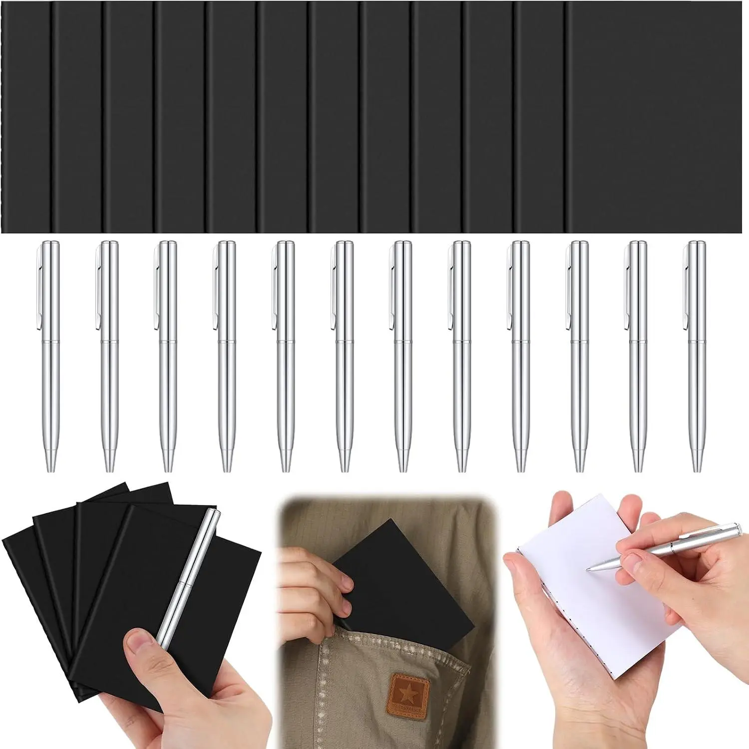 24 count Mini Pocket Notebook Set, 2.5" x 4" Small  Notebook Ballpoint Pen Bulk,  Blank Paper, Mini Journal Sketchbooks Composition for Men Woman School Office Travel Gifts(Black Color)