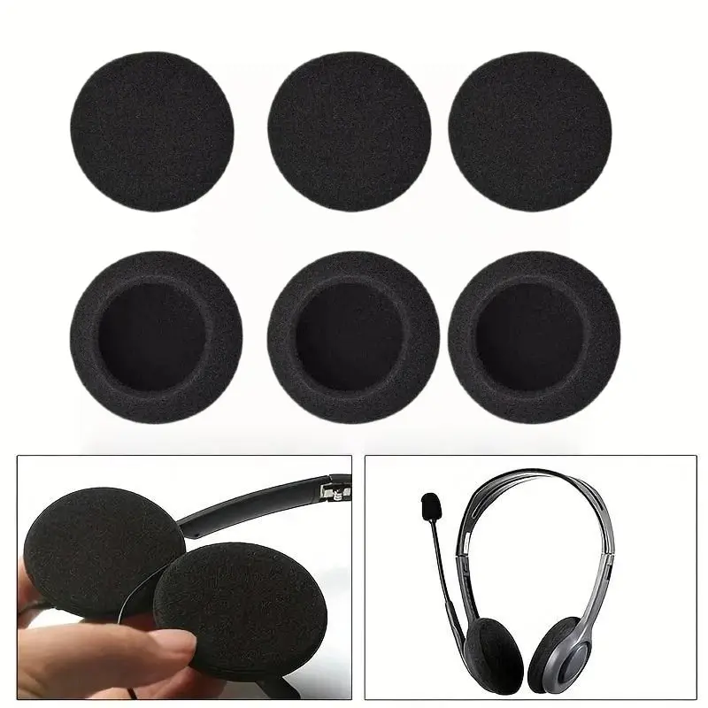 6-Pack Round Earphone Sponge Pads, Thickened Foam Cushions, Over-Ear Headset Ear Pads, Multiple Sizes Available, Universal Easy Replacement Pads