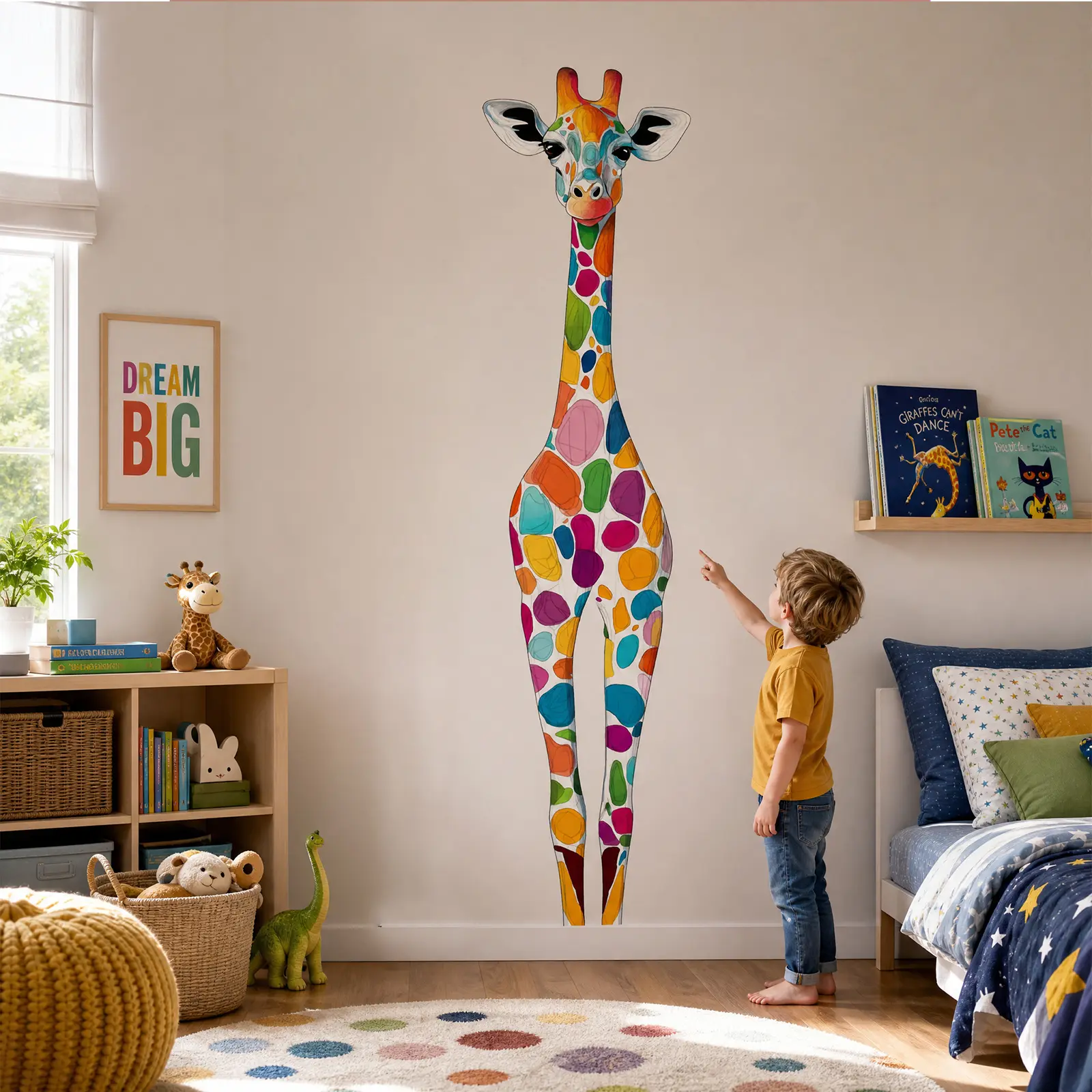 2Pcs Set (3090cm2pcs) Color Polka Dot Giraffe Wall Stickers, Abstract Vibrant Giraffe Decals, Self-adhesive Decor for Kids Room, Decorative Wall Decor