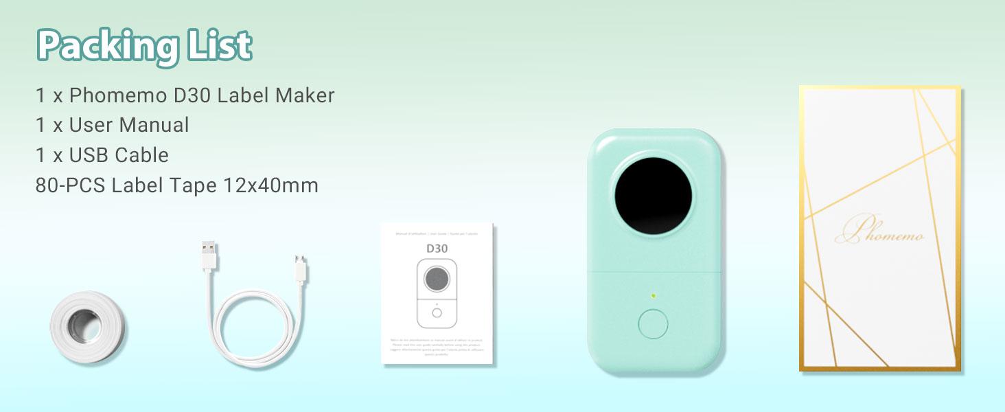 D30 Portable Bluetooth Label Maker Machine with Tape, Small Mini Label Printer, Multiple Templates Fonts Icon Labeler for Home, School, Office