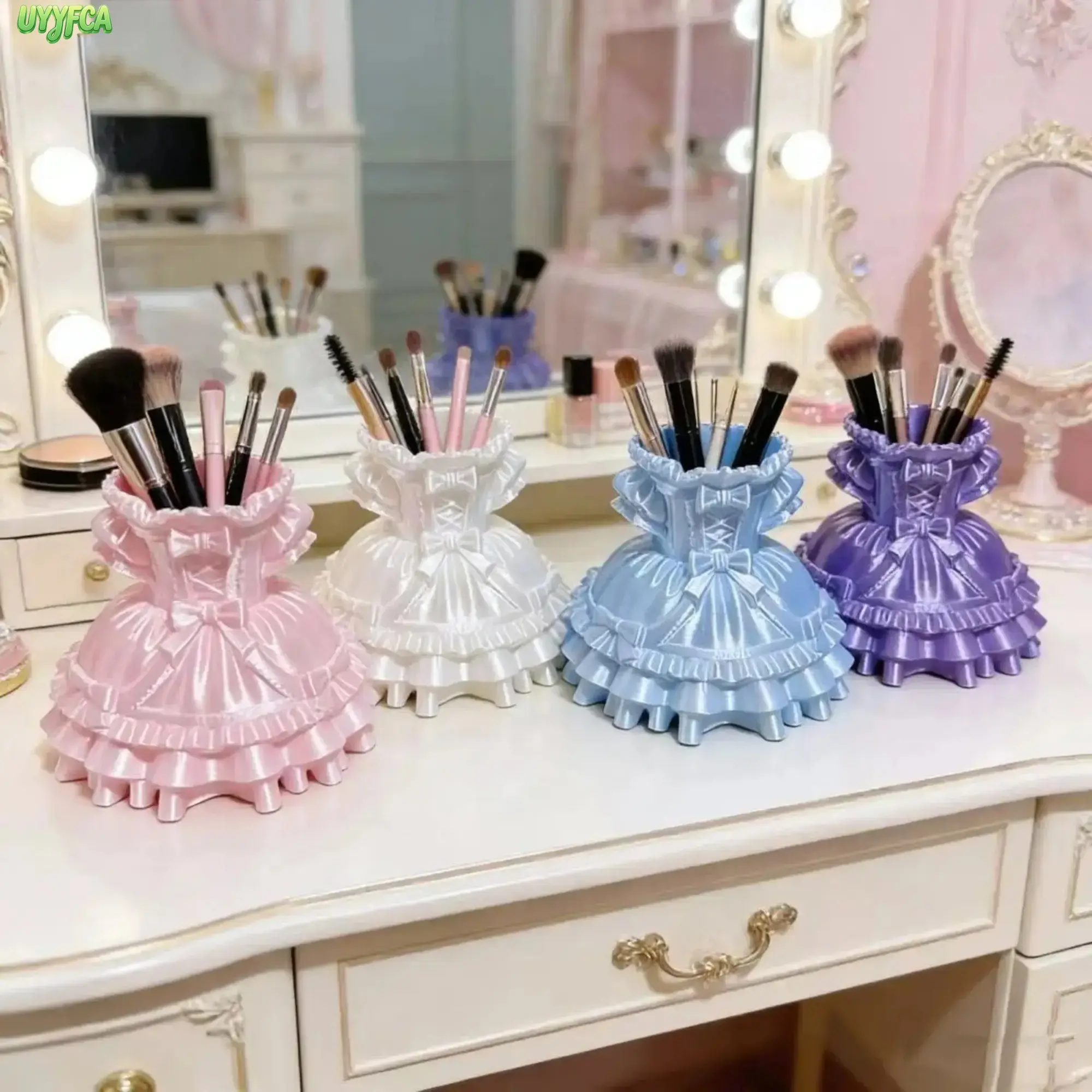 Kawaii Lolita Ruffle Dress Resin Makeup Brush Holder-Pen Cup, Aesthetic Room Accessories, Desktop Organizer for Teen Girls’ Vanity, Dorm & Bedroom Decor (Bag Charm Accessory), Princess, Multifunctional, Pen Storage, Beauty Brushes Storage, Brush Storage