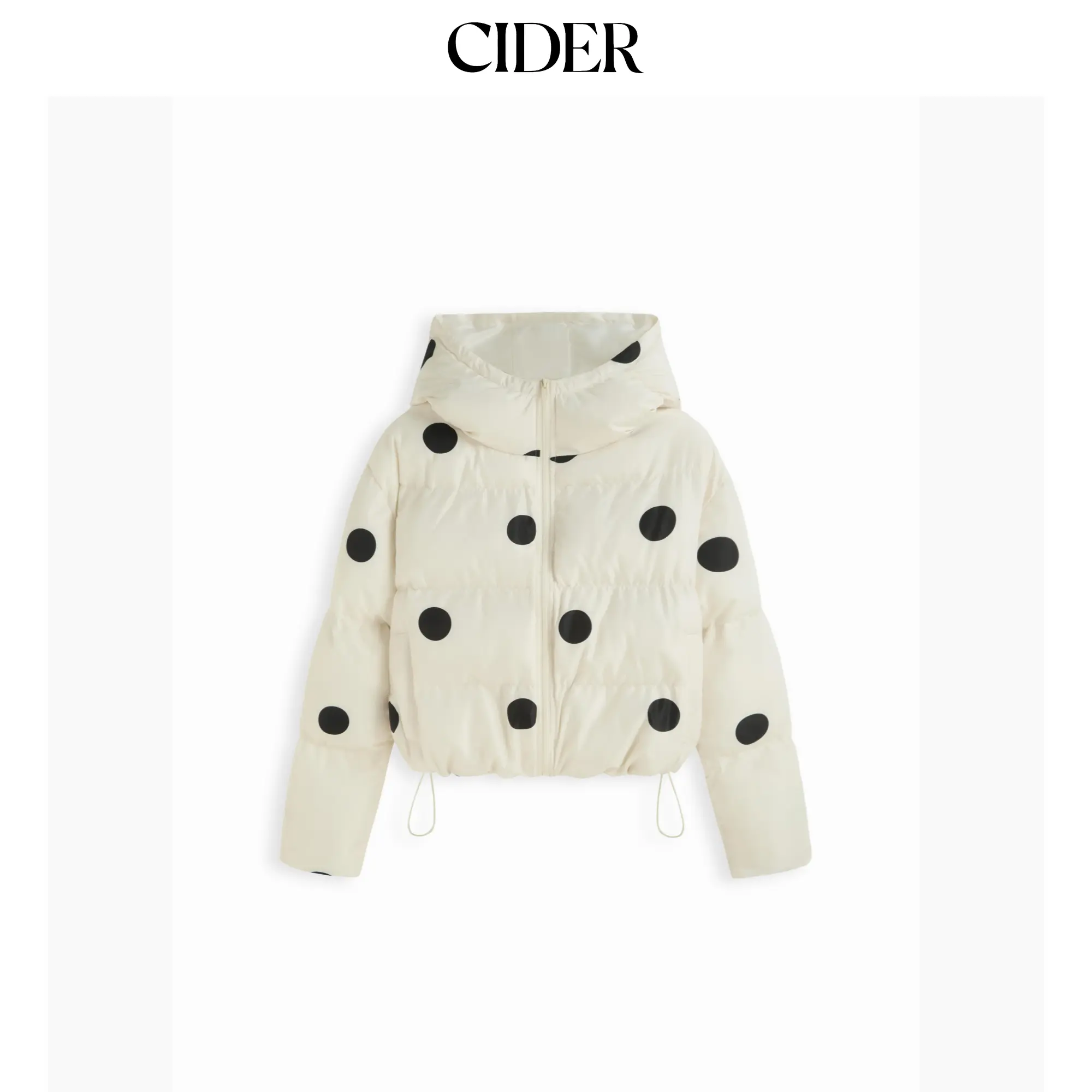 Cider Polka Dot Zip Through Hooded Oversized Crop Puffer SohoChic