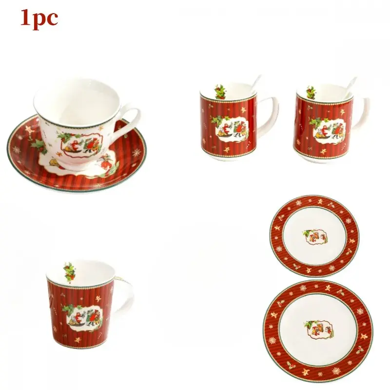 1PC Christmas Ceramic Dinnerware Set, Luxury Holiday Tableware Gift Box with Plate Bowl Cup Spoon, Elegant European Style Christmas Table Setting Decor, Reusable Dining Set for Home Family Dinner Party Holiday Gift Christmas Presents