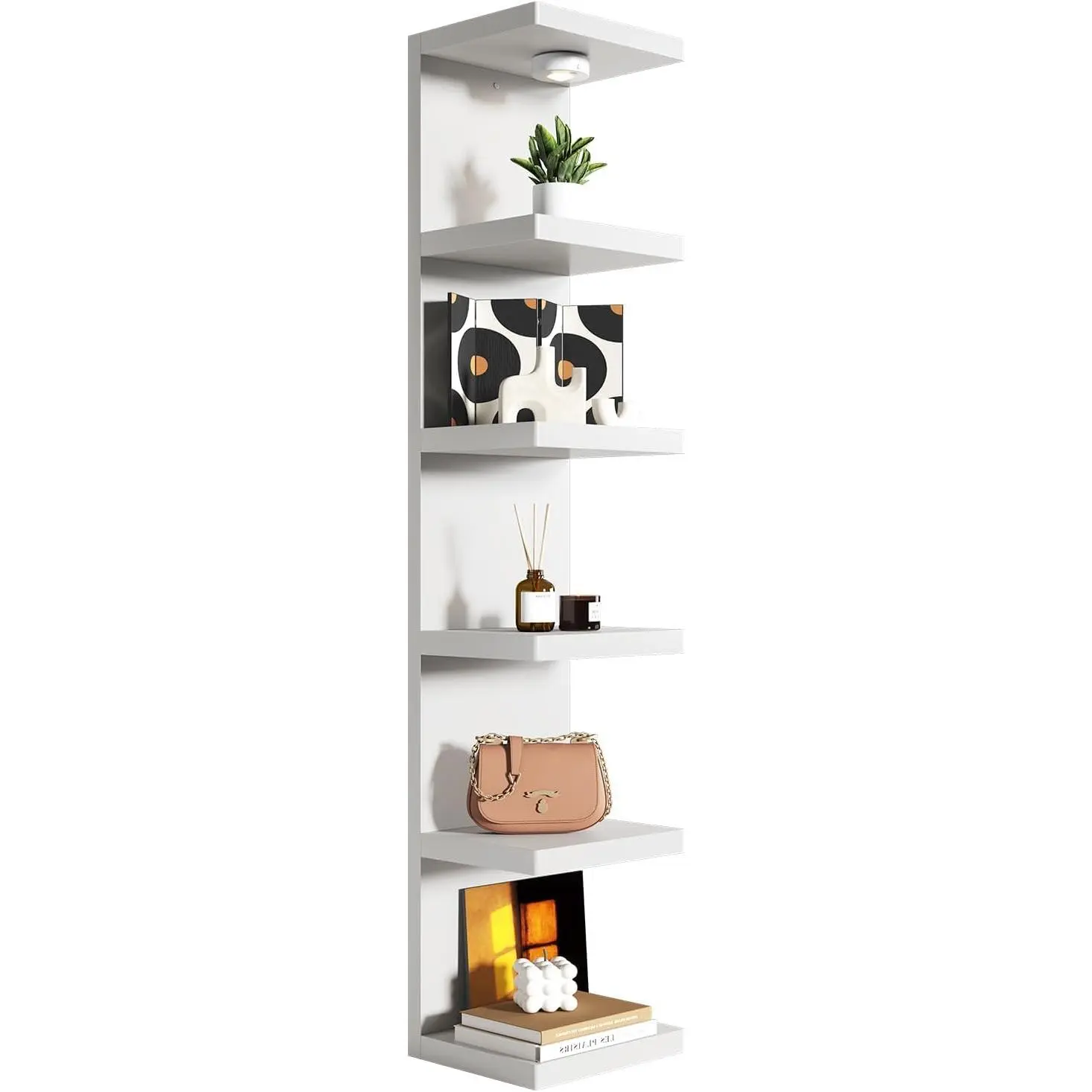6-Tier Wall Shelf Unit with USB Rechargeable Led Light (Remote Controlled),Versatile Floating Display Shelves,Lack Style Wall Shelves for Bedroom,Living Room,Office Decor,-White