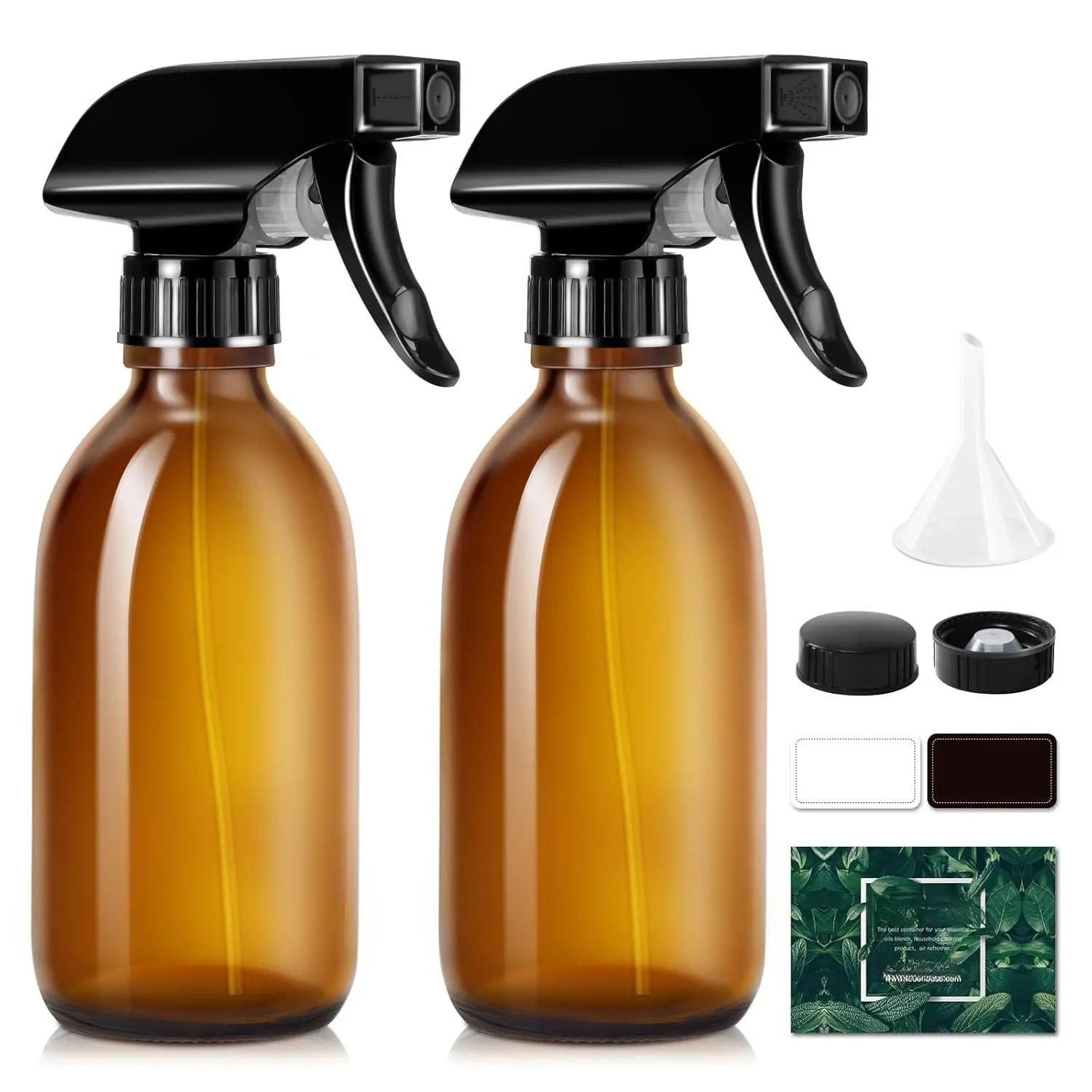 Glass  Bottles 8oz,  Hair  Bottles, 2 Pack Empty Refillable Sprayer Container with Labels, Funnel, , Graduated Pipettes - Handheld Size